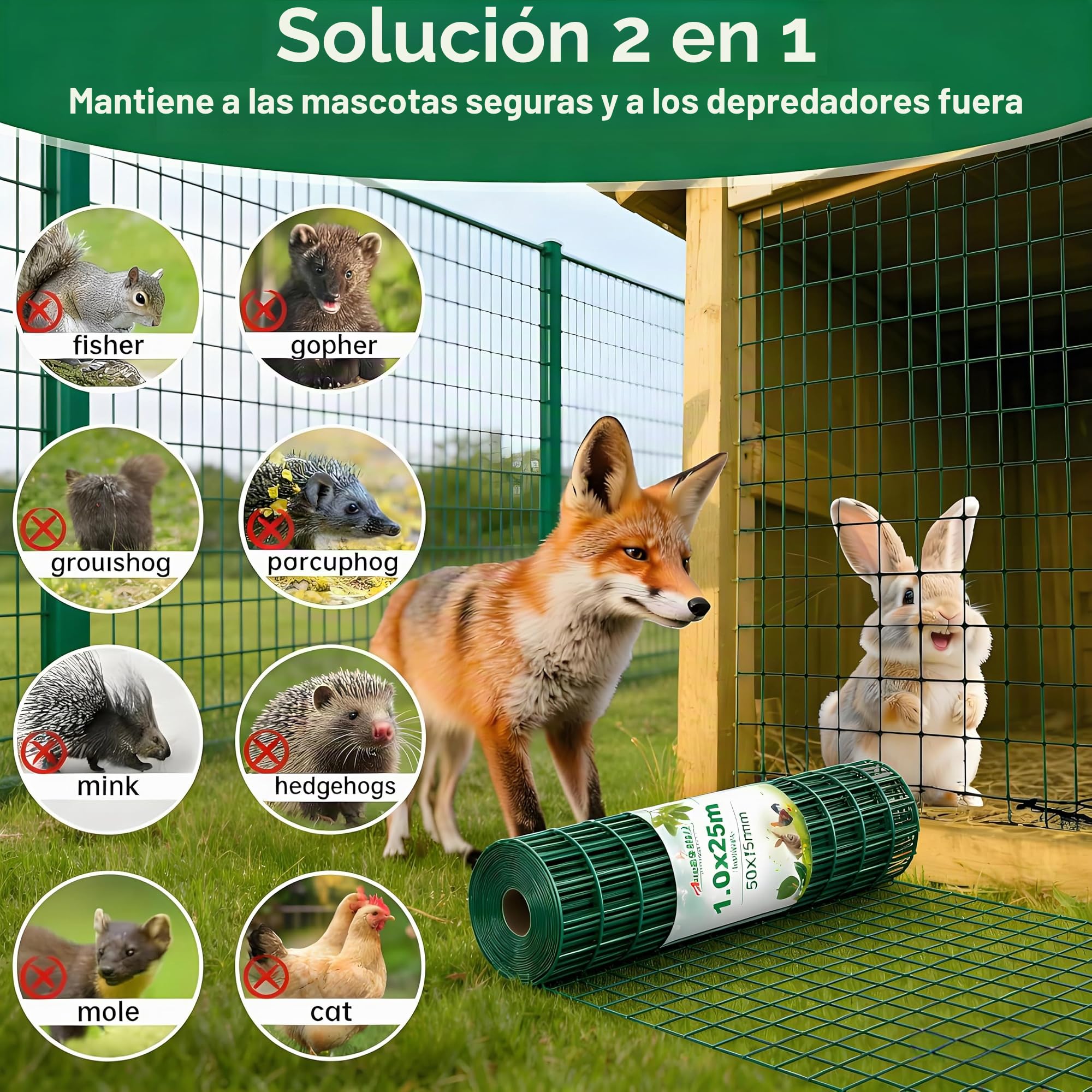 Amagabeli 1,14Mx10 M Malla Metalica Electrosoldada Galvanizada y PVC, Valla Metálica de Jardín, Malla 50x75 cm, Rollo de 2.0 mm para Protección y Cercado Residencial, Verde RAL6005