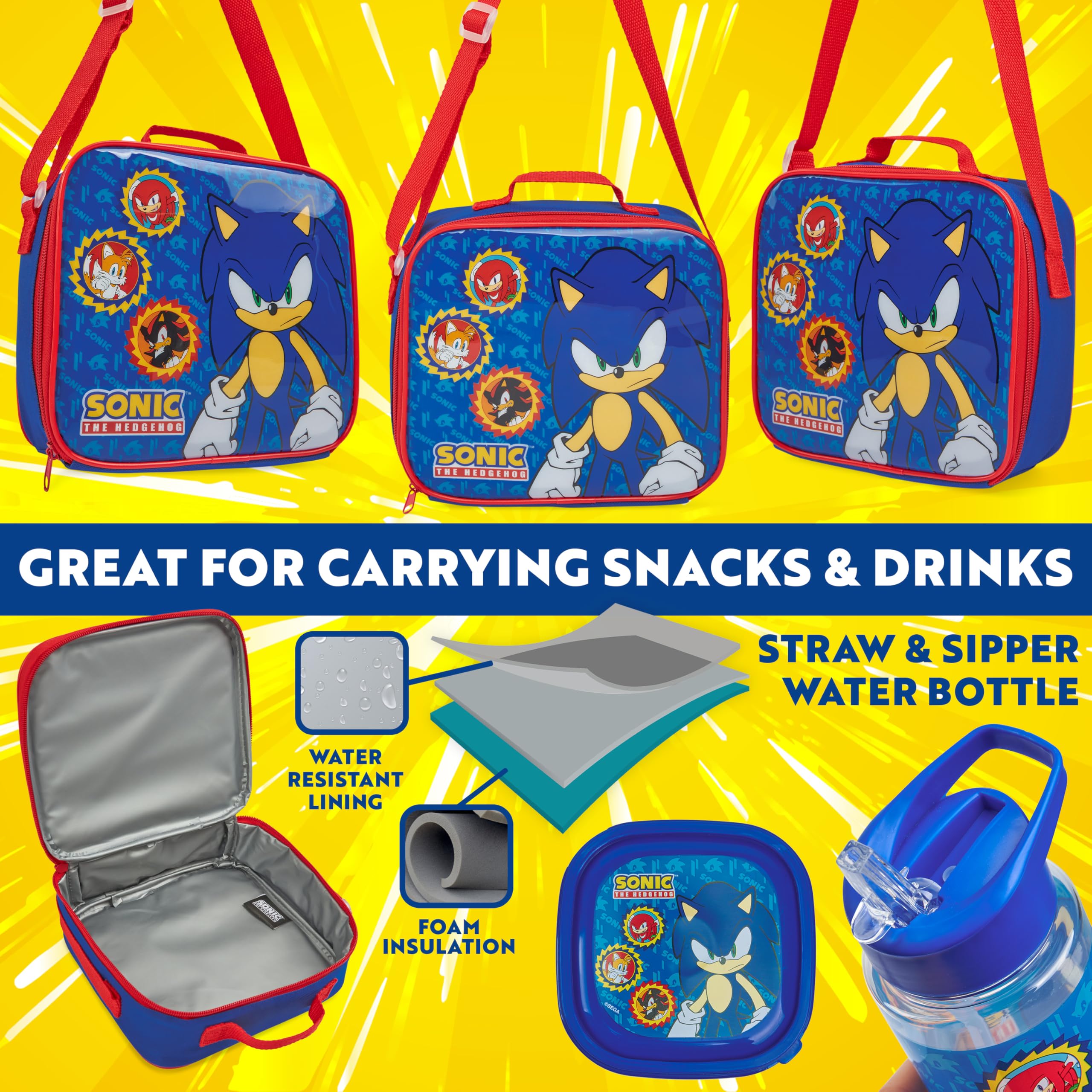Get Trend Sonic THE Hedgehog Lunch Bag Set for Kids 3 Pcs with Snack Lunch Box BPA Free 400ml Water Bottle Insulated Bag Travel Picnic Nursery School Supplies (Sonic) - Image 3