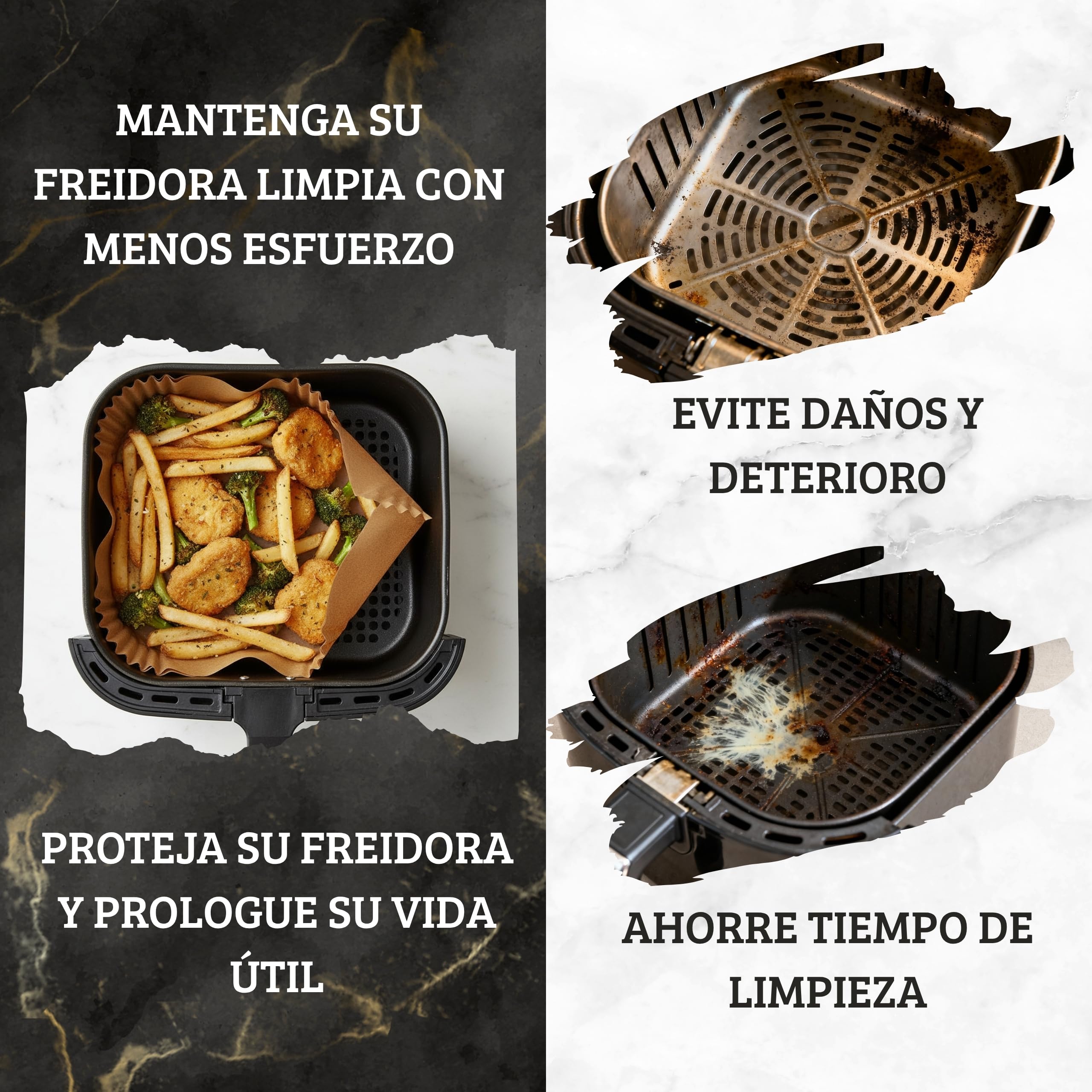 PAPEL AIR FRYER CUADRADO 200 Uds 20–24 Cm - Sin BPA Air Fryer Papel Air fryer Antiadherente - Modelo PREMIUM Profesional - Eco Desechable - Compatible con Cosori y Cecotec - 5-8 Litros. — view 5
