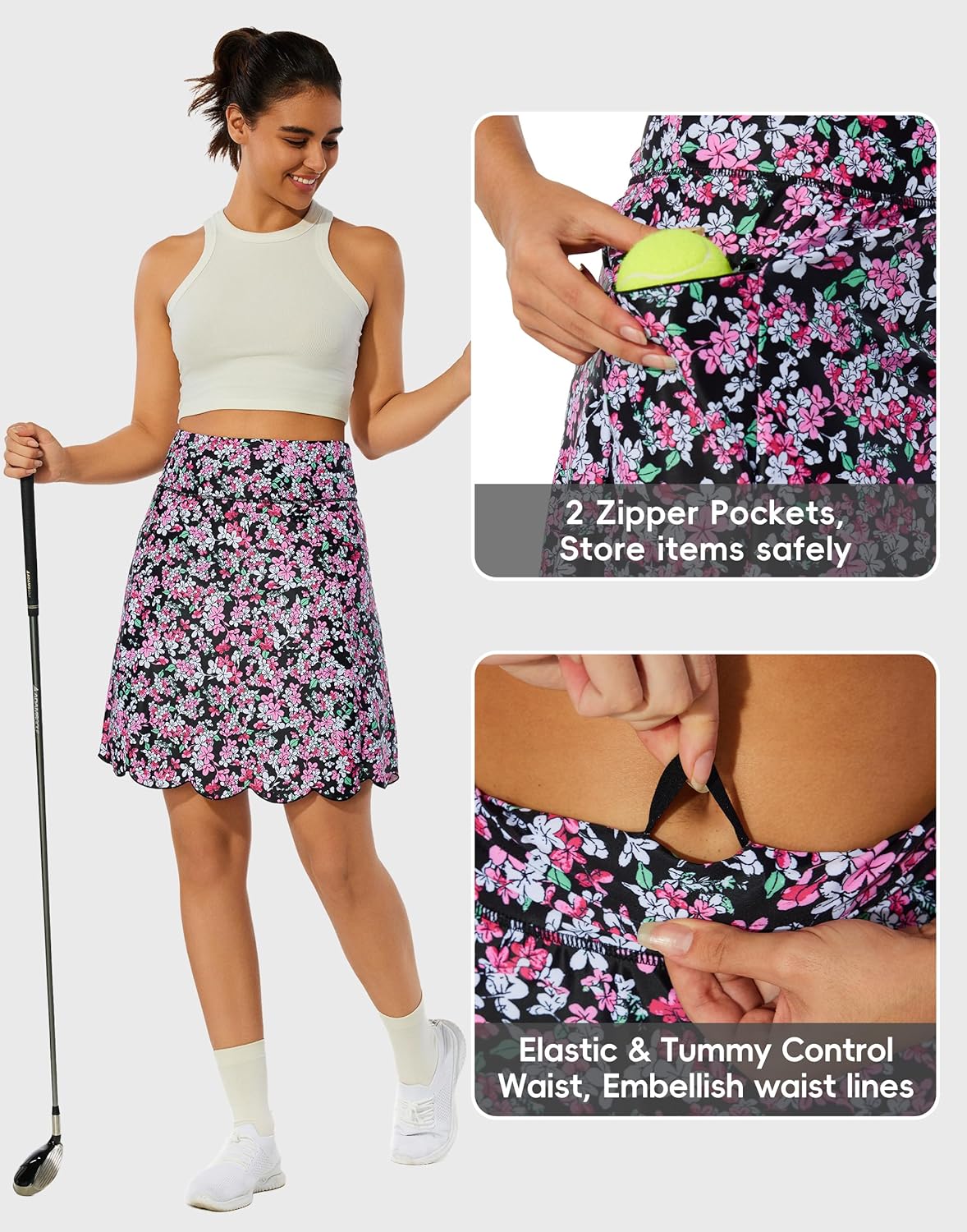 M MOTEEPI 20" Scalloped Hem Golf Skirts for Women with Zipper Pockets Womens Skort Tummy Control - Image 3