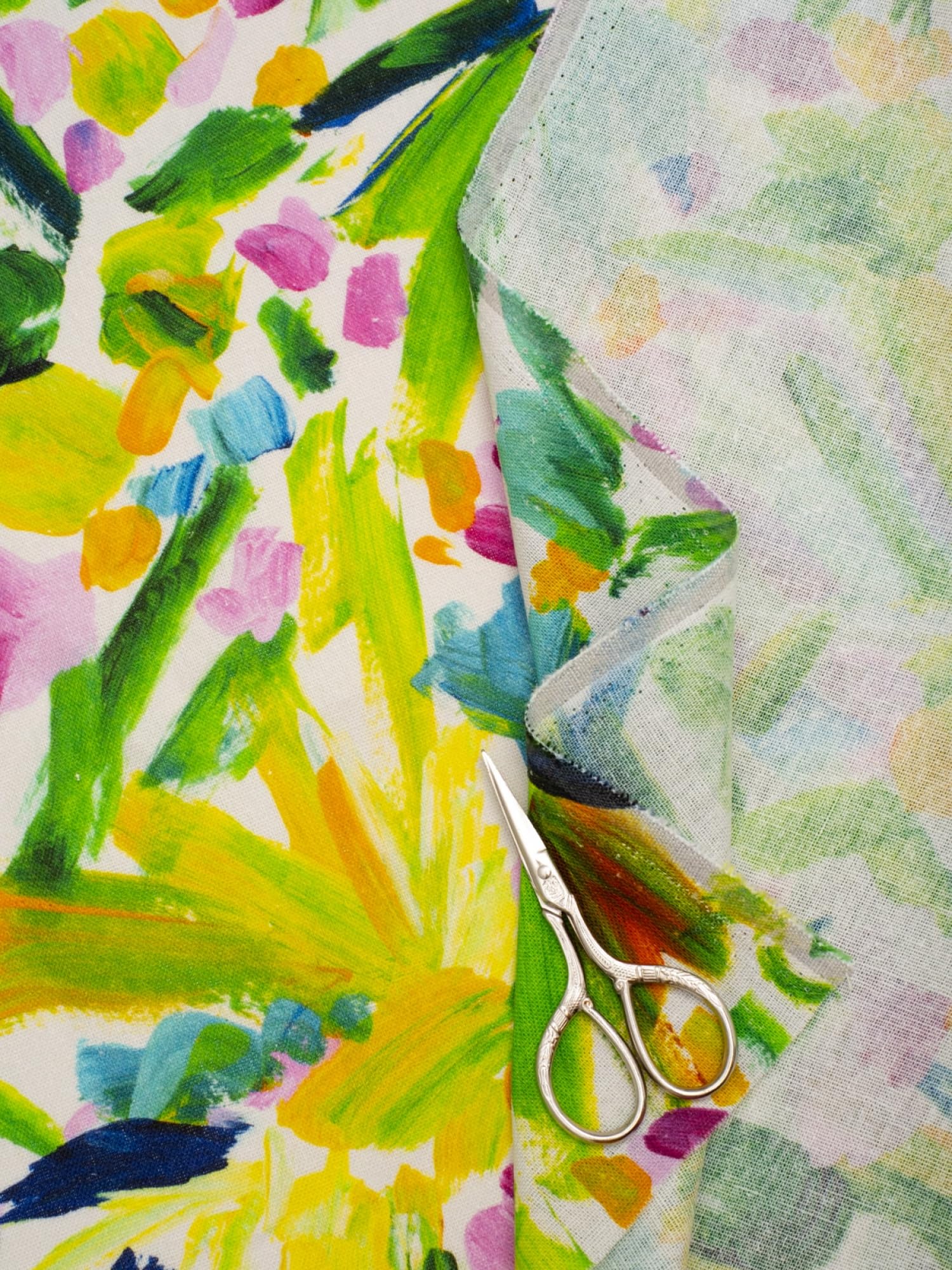 Minerva Exklusiver Brushstroke Blooms Leinen-Viskose-Mischgewebe, Meterware