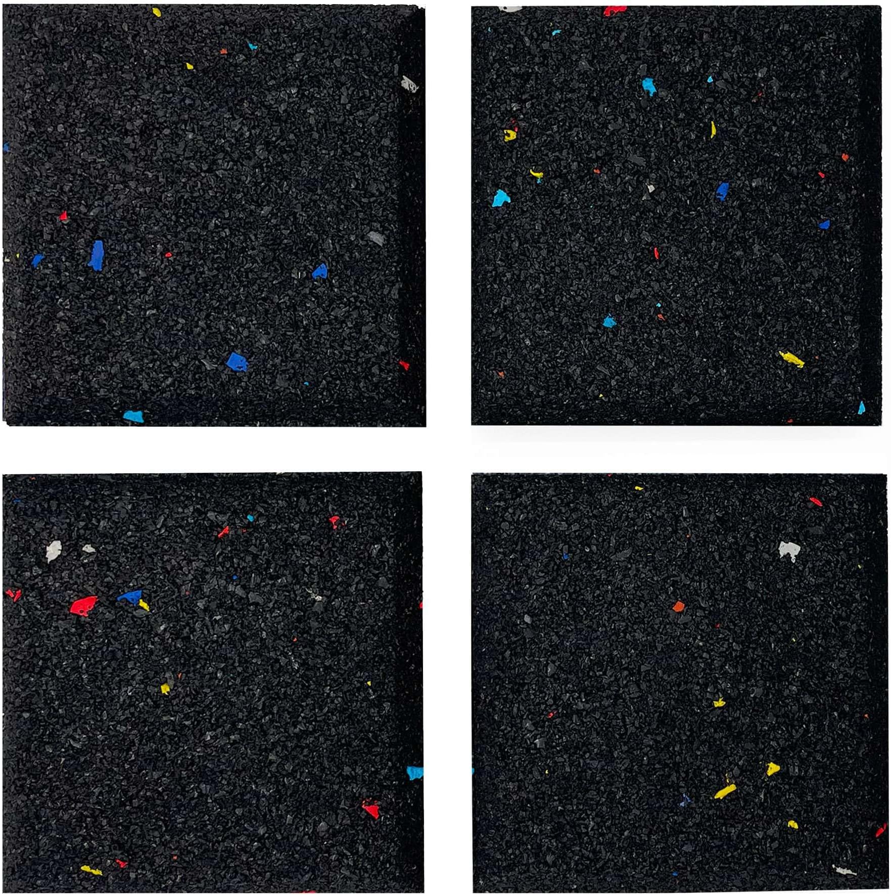 Heavy Duty Fitness Gym Treadmill Mat Pad, High Density Floors & Carpets Protectors | Home Gym - Anti-Slip - Shock Absorbent | 15mm- 10x10cm | Galaxy Black (Pack of 4)