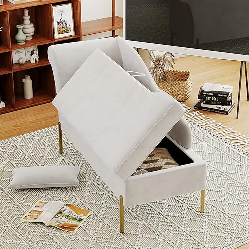 Miniatura 2 de Andeworld Tumbona de terciopelo con almacenamiento, moderna tumbona tapizada copetuda para interiores, sofá reclinable para dormitorio, oficina,