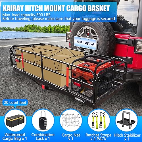 Miniatura 6 de KAIRAY Portaequipajes trasero plegable de 500 libras de 60 x 24 x 14.4 pulgadas, para receptor de 2 pulgadas para automóvil, SUV, camping, viajes,