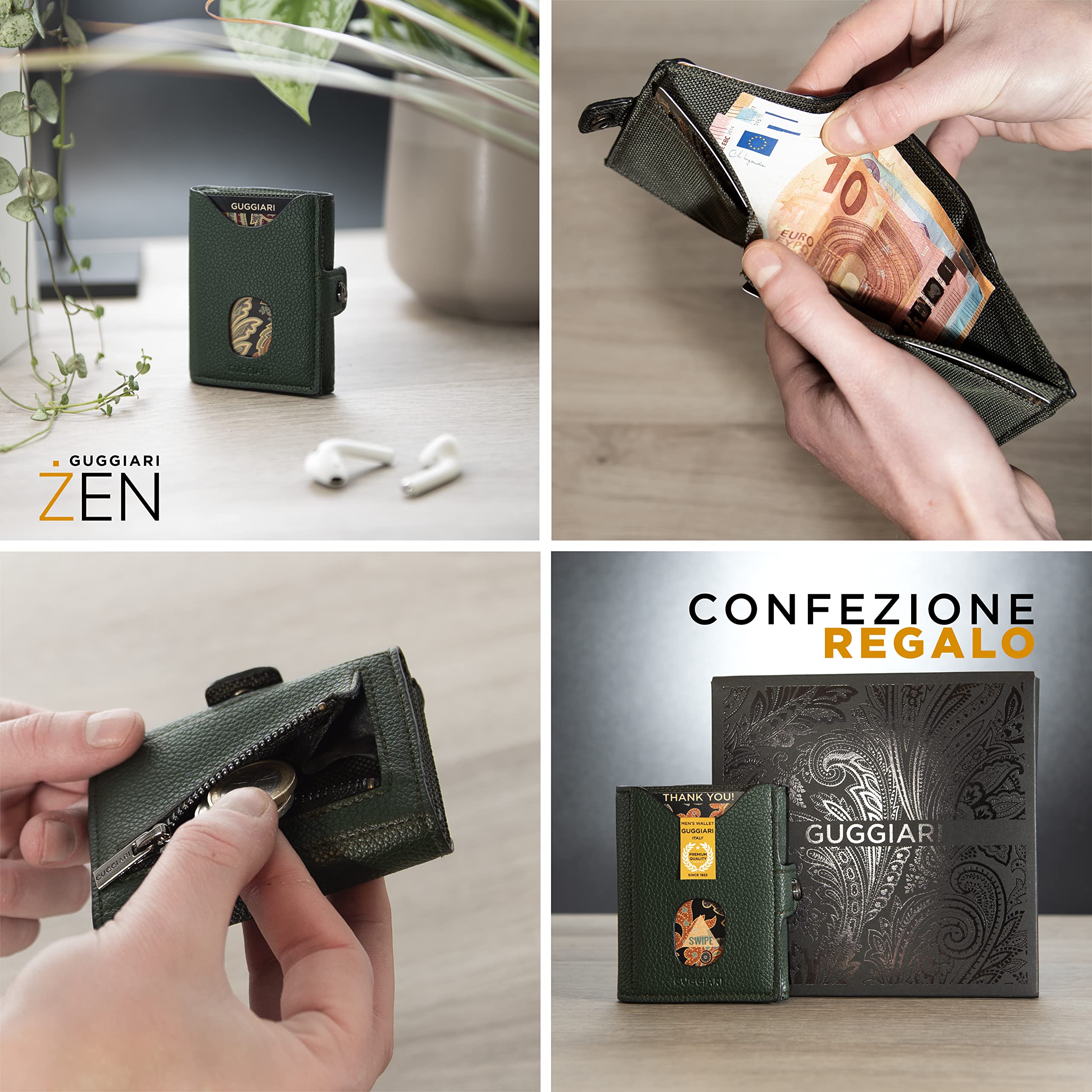GUGGIARI ZEN®Portafoglio Uomo Piccolo, Portafoglio Uomo Slim con Porta Carte di Credito, Porta monete E Contanti-Compatto portacarte di credito da uomo, Idea Regalo Uomo-Bosco