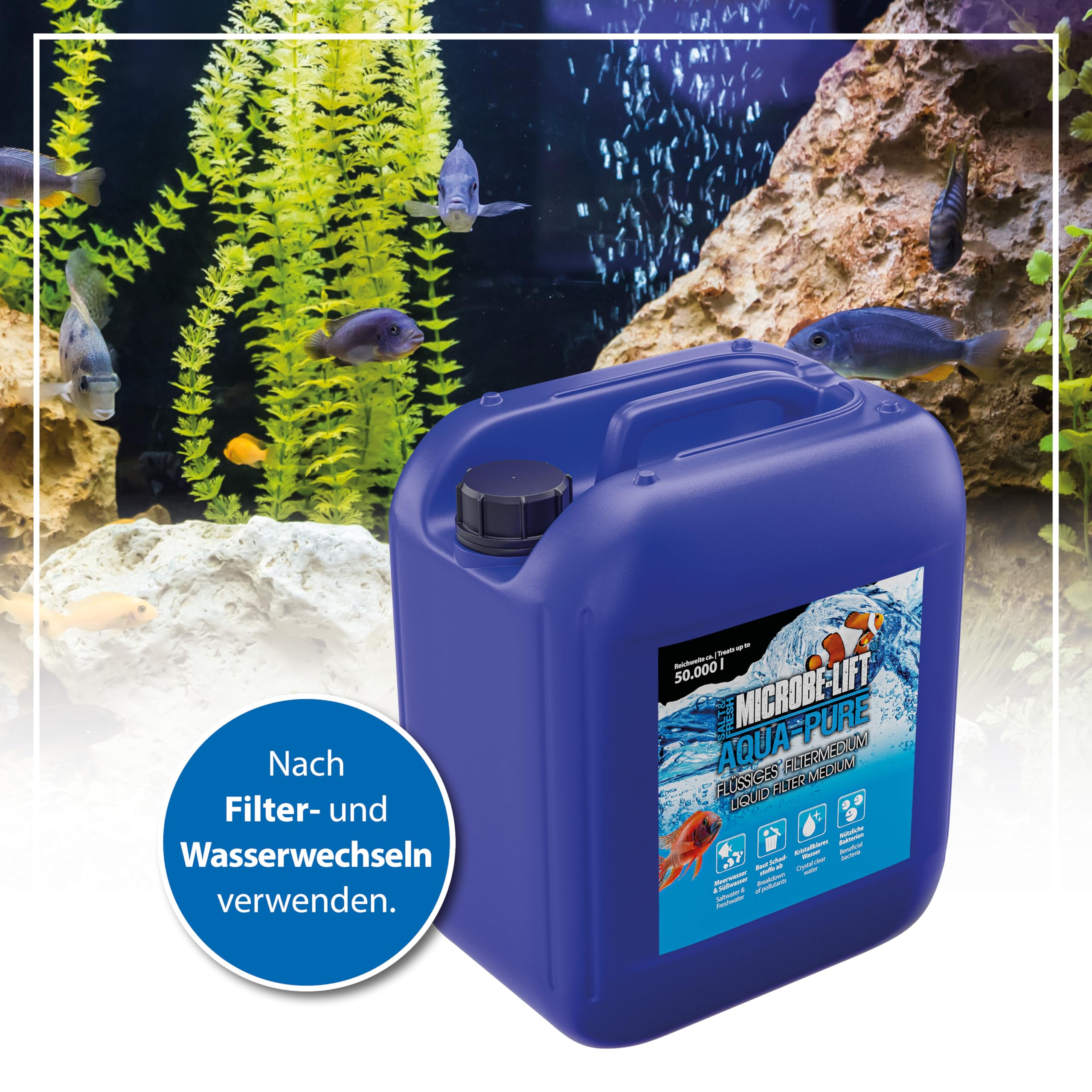 Oczyszczacz wody do akwarium 5 l – MicROBE-LIFT Aqua-Pure – zapas do dużych zbiorników i instalacji – eliminuje zmętnienie i amoniak – biologiczny z żywymi bakteriami – bezpieczny dla wszystkich