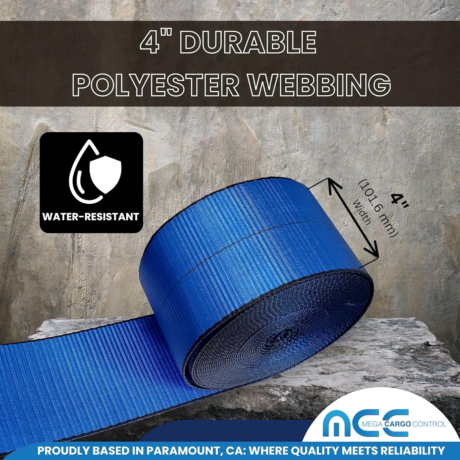 Mega Cargo control (Pack of 4) Blue Tie Down Straps, 4" x 50' Heavy Duty Tie-Down Winch Strap with Flat Hooks, for Flat Bed, Truck, Farm, Utility Trailers