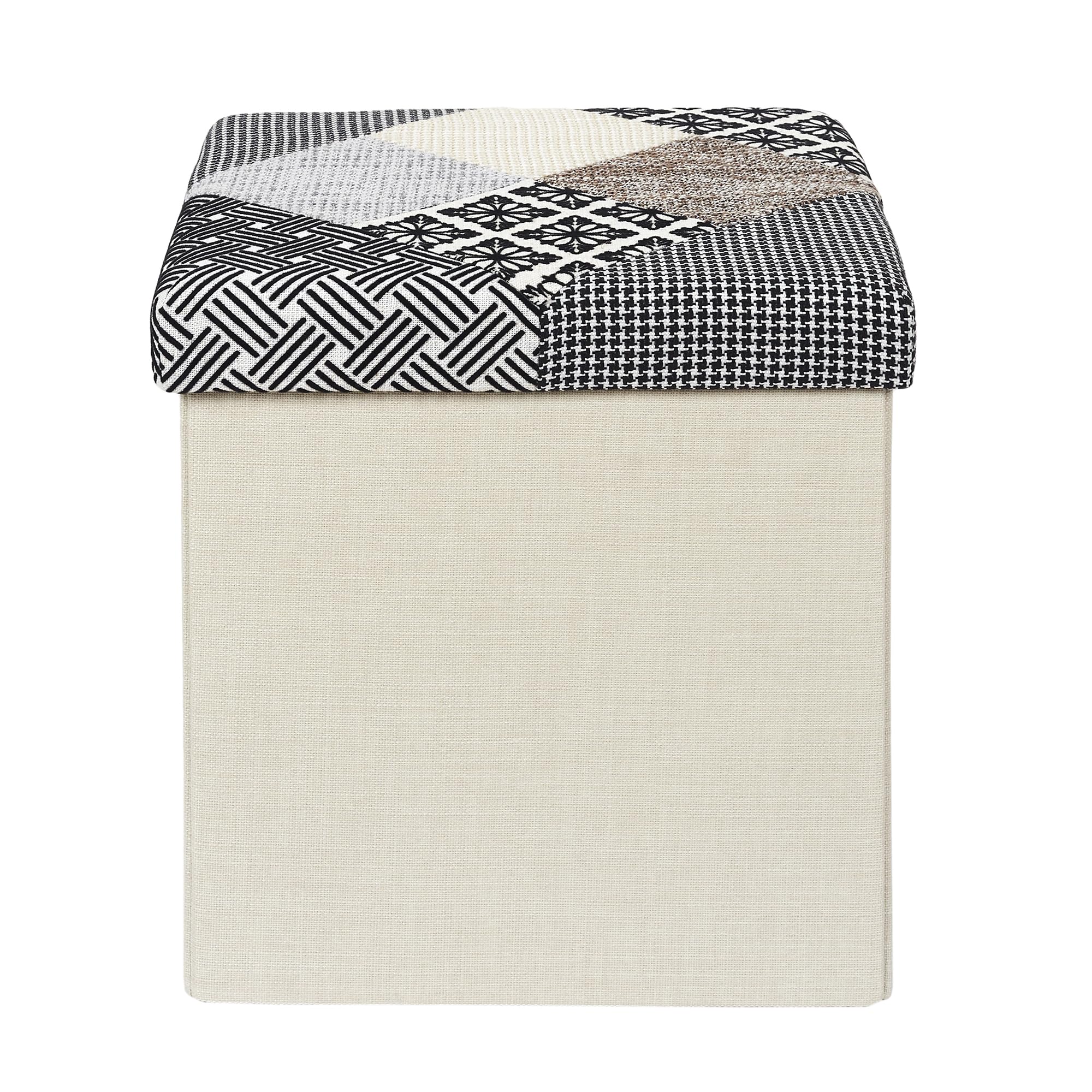 HOME DECO FACTORY HD7491 Pouf Patchwork Mobili Seduta Baule Panca Pieghevole Entree Soggiorno Camera Da Pranzo, Grigio, Bianco, Nero, Beige, 38x38x38 cm