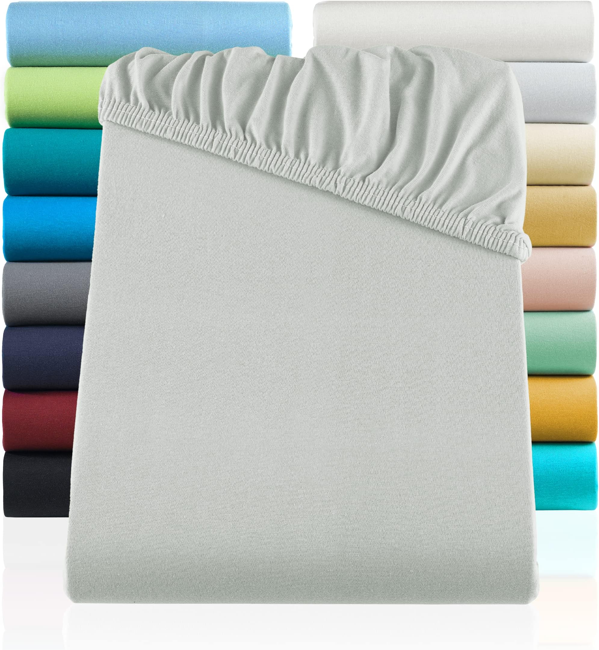 Jersey Fitted Sheet All Colours & Sizes 100% Cotton, 100 % Cotton, silber / hellgrau, 180-200 x 200 cm