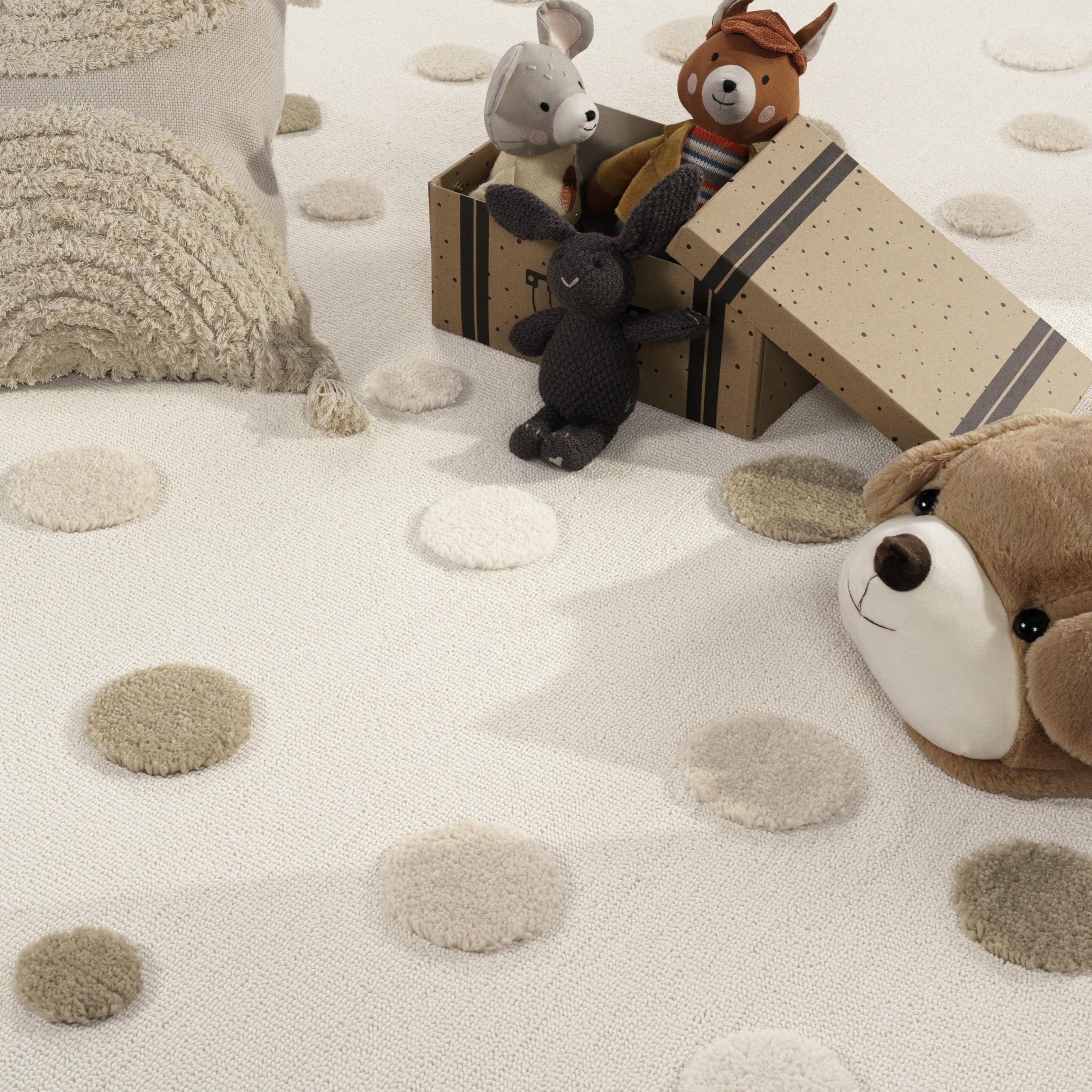 Paco Home Moqueta Habitación Infantil Alfombra de Juego Efecto Alto-Bajo Punteado Colores Naturales Suave Tacto Fácil Cuidado Beige Marron Crema, tamaño:80x150 cm