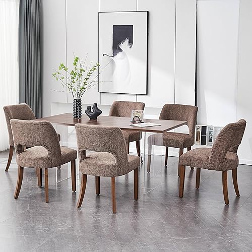 Miniatura 17 de VKNOW Juego de 6 sillas de comedor de madera, sillas de comedor tapizadas en tela modernas, sillas de cocina, silla de comedor de granja para cocina