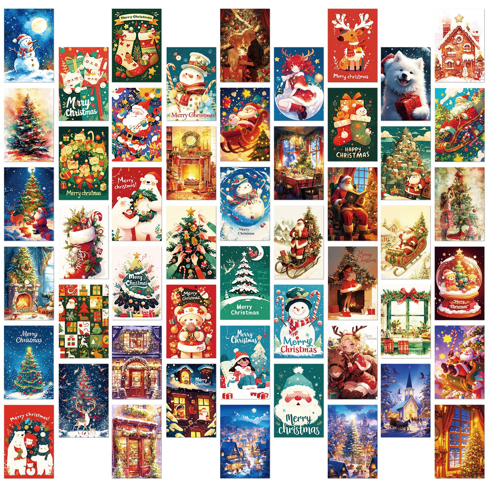 50 PCS Merry Christmas Postcards Set, Handmade DIY with Snowflake and Snowman Designs for Wall Decor, Home, Family Gathering, Office Party, Gift Exchange, Holiday Greetings (Christmas)