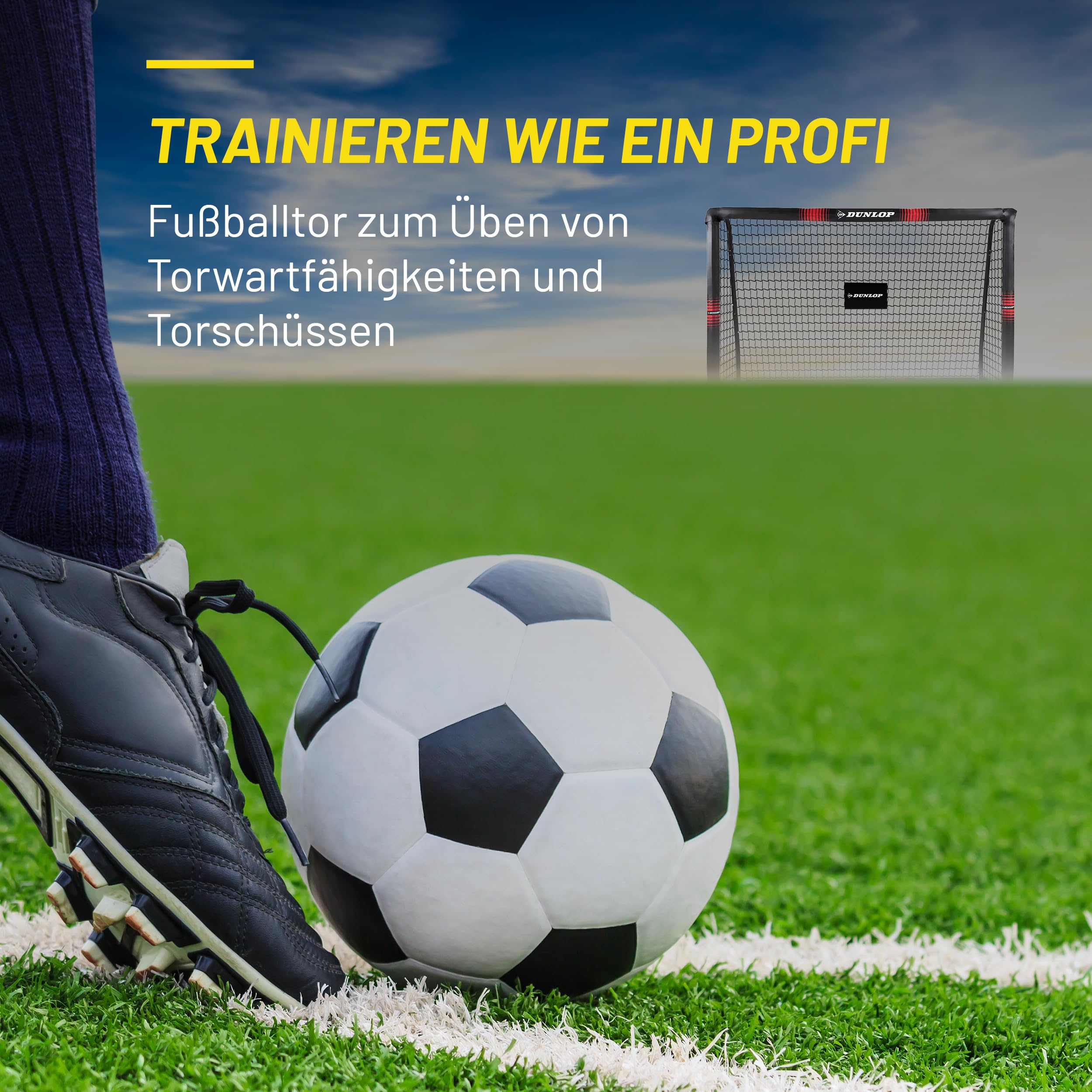 Dunlop Fußballtor - Fussballtor 300 x 200 x 90 cm - Fußball Tor - Fussballtore für Garten Kinder und Erwachsene - Fussball Trainingszubehör Innen und Außen - Metall - Schwarz/Weiß