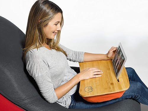 Miniatura 1 de Traybo 20 Lap Escritorio de bambú con almohada para portátil incorporado ranura para tableta o teléfono almohadilla para trabajo lectura escritura