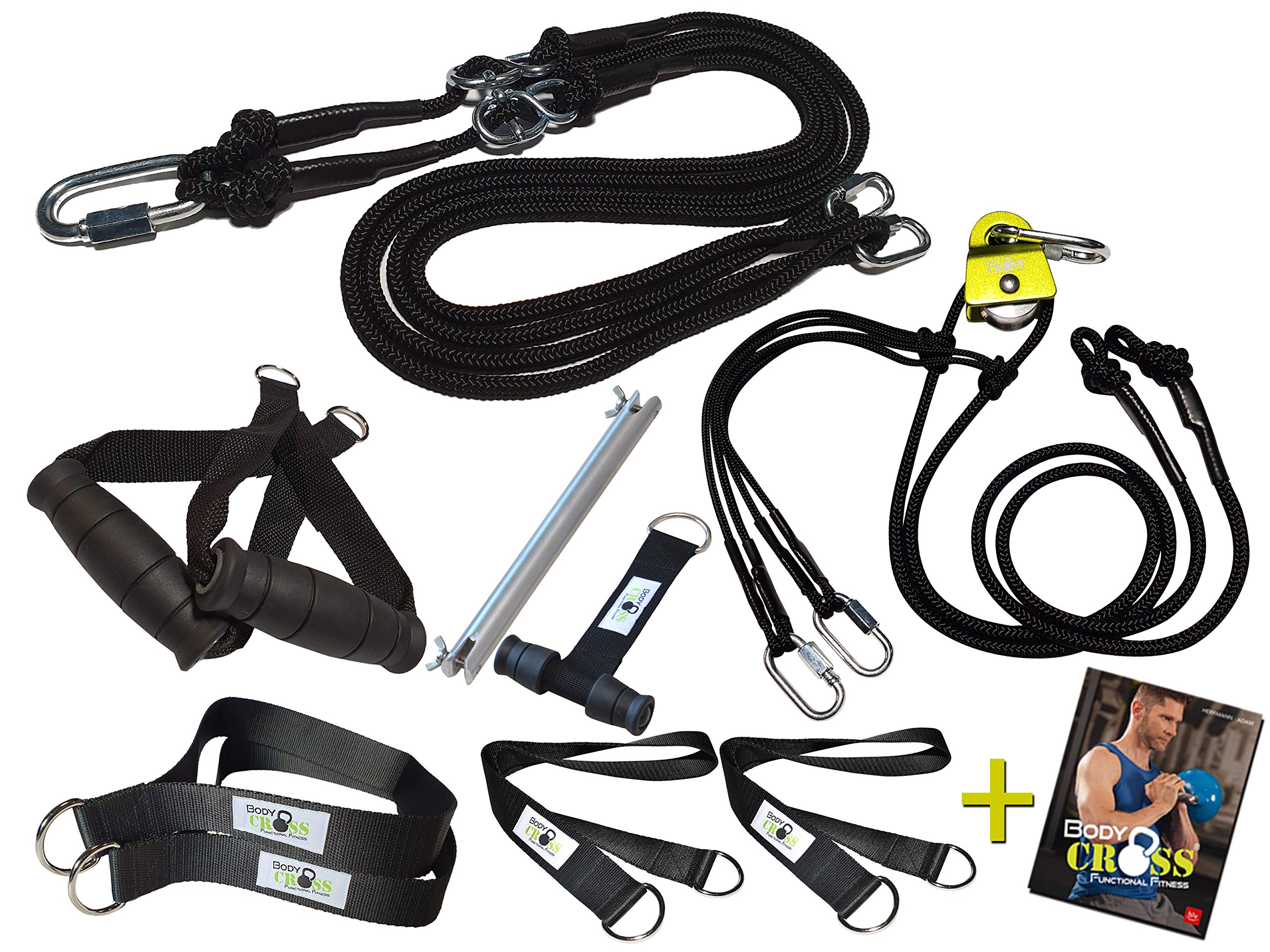Set completo per allenamento a sospensione con libro funzionale | Premium Sling e Sling con puleggia | Maniglie rimovibili | con ancoraggio per porta e passante di fissaggio | Made in Germany
