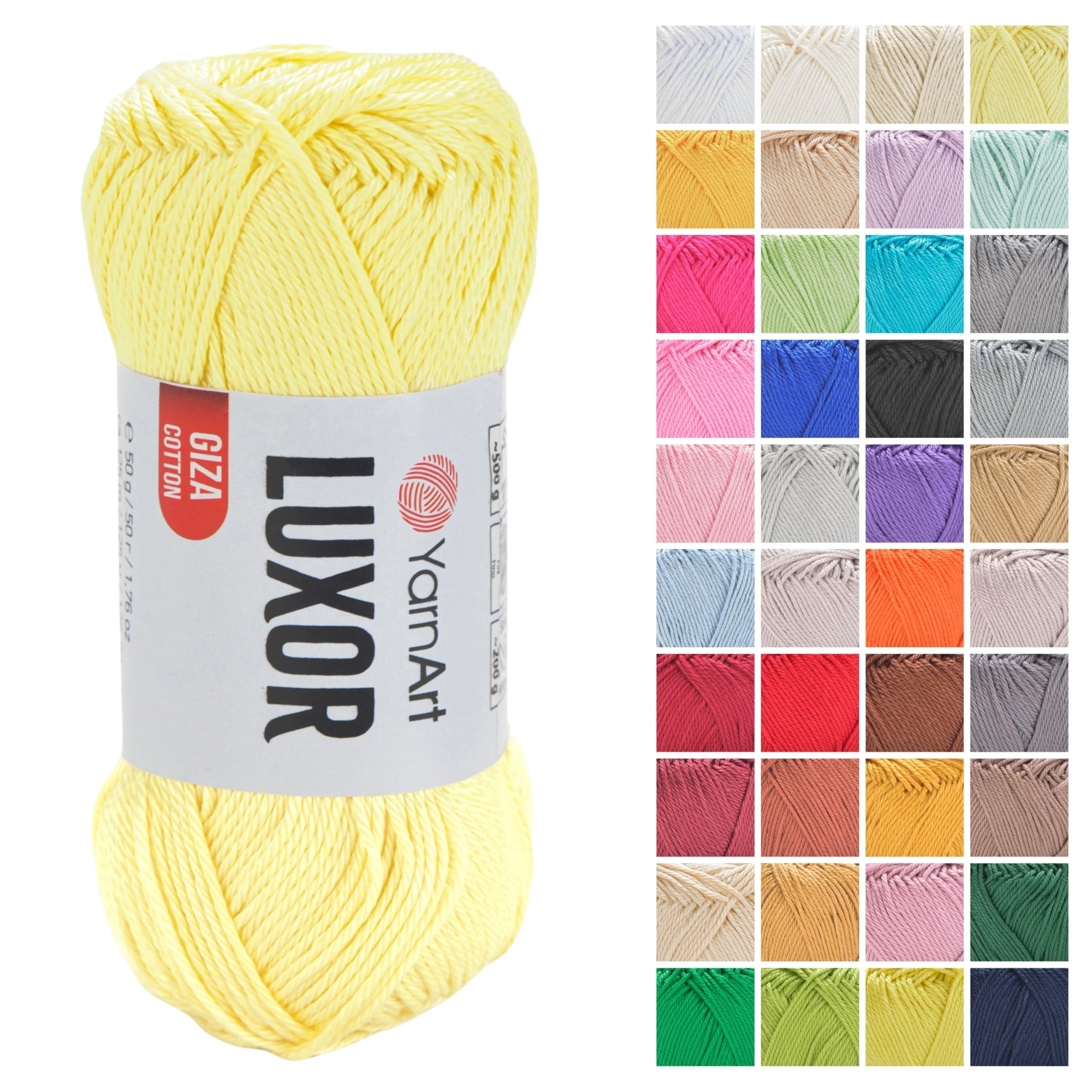 YarnArt Luxor Mercerized Cotton Yarn – 100% Giza Cotton, Smooth Texture, 50g (1.76 oz), 125m (136 yds), Lightweight Yarn for Summer Projects, Amigurumi, Baby Items, and Accessories (1203)