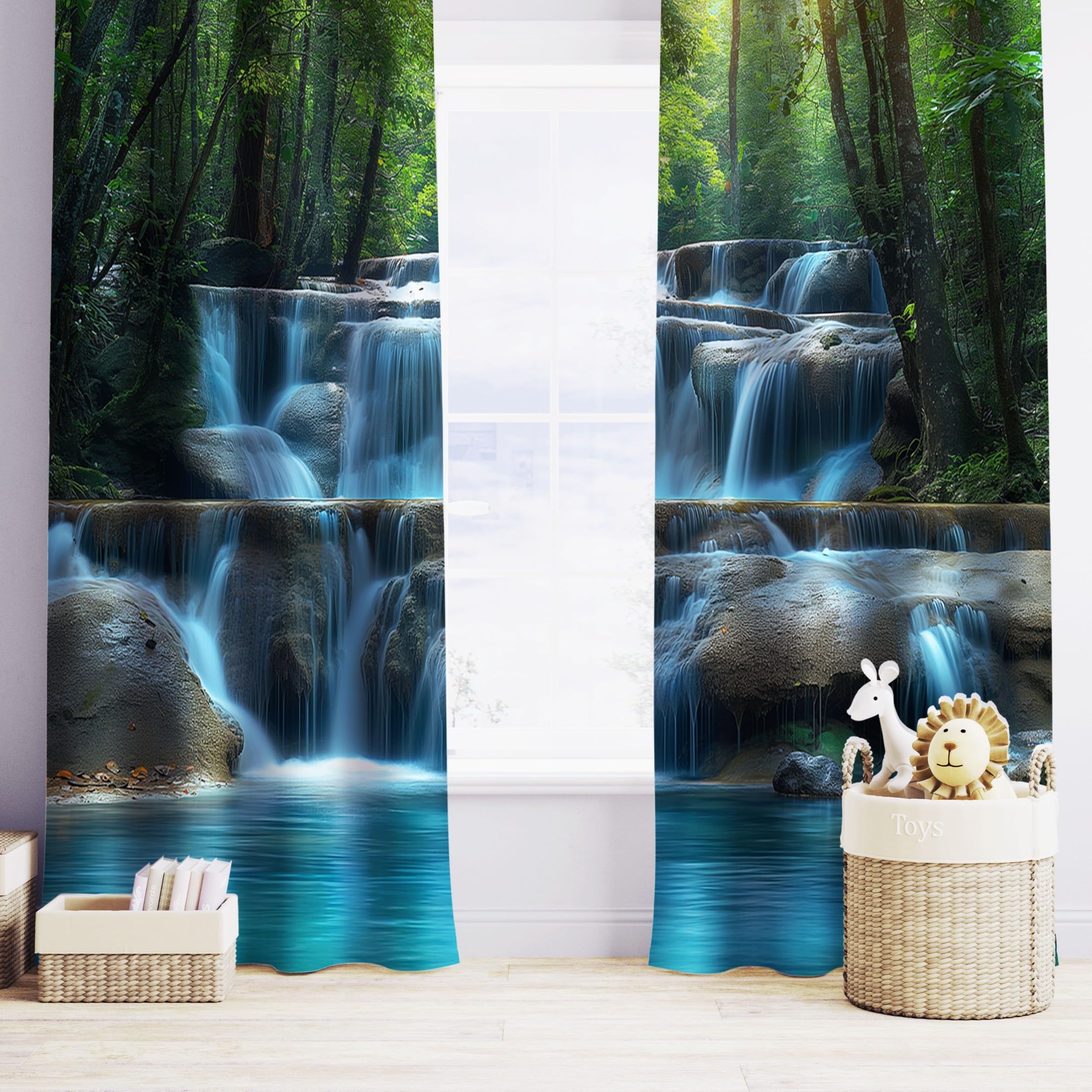 CozyRest Cortinas Opacas con Ojales, Parque de los Amantes del Bosque en Tailandia, Térmicas y Aislantes para Dormitorio o Salón, Cascada y Rocas 150 x 166 cm