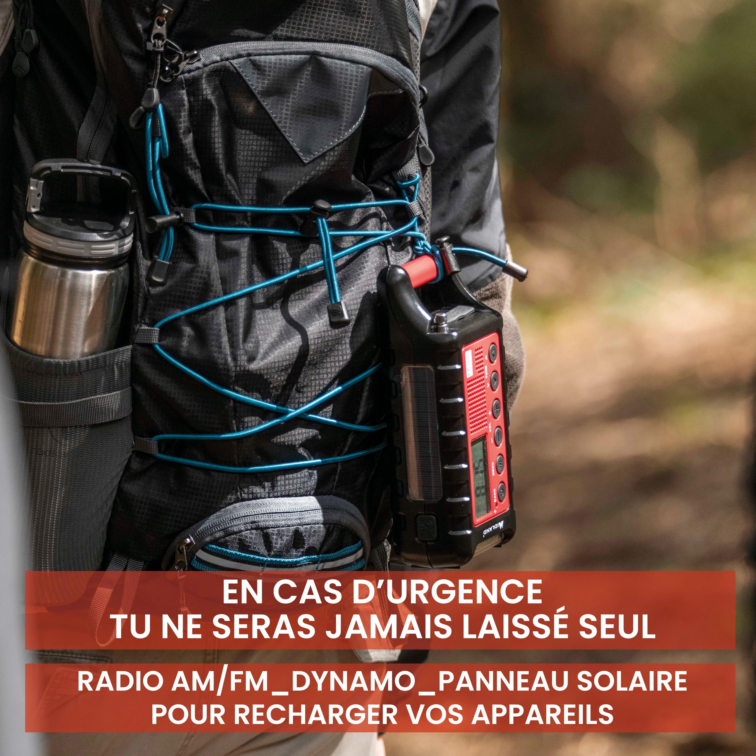 Midland - Power Bank Secours ER300 Multifonctionnel Camping et Outdoor, Lampe Torche LED Dynamo, Récepteur AM/FM avec Panneau Solaire, Fonction SOS et Rappel Ultrasons Chiens, Piles Rechargeables