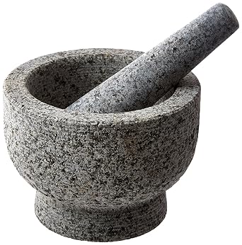 Kota Japan 6 Heavy Granite 2 Cup Mortar & Pestle Natural Stone Molcajete Bowl and Grinder Set for Spices, Herbs, Seasonings, Pastes, Pesto and Guacamole. Release Your Favorite Flavors! Great Gift!