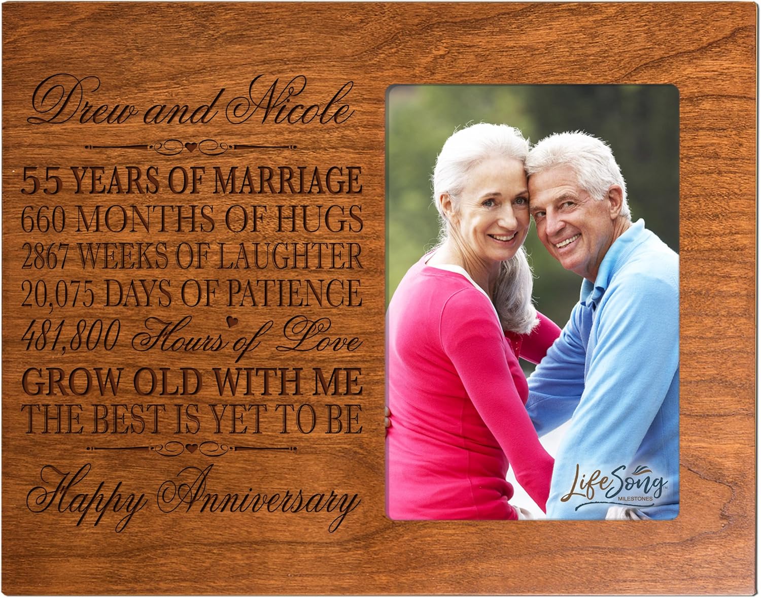 LifeSong Milestones Personalized 55th Year Wedding for Couple Custom Engraved 55th Wedding Frame Holds 1 4x6 Photo 8" H X 10" W (Black)