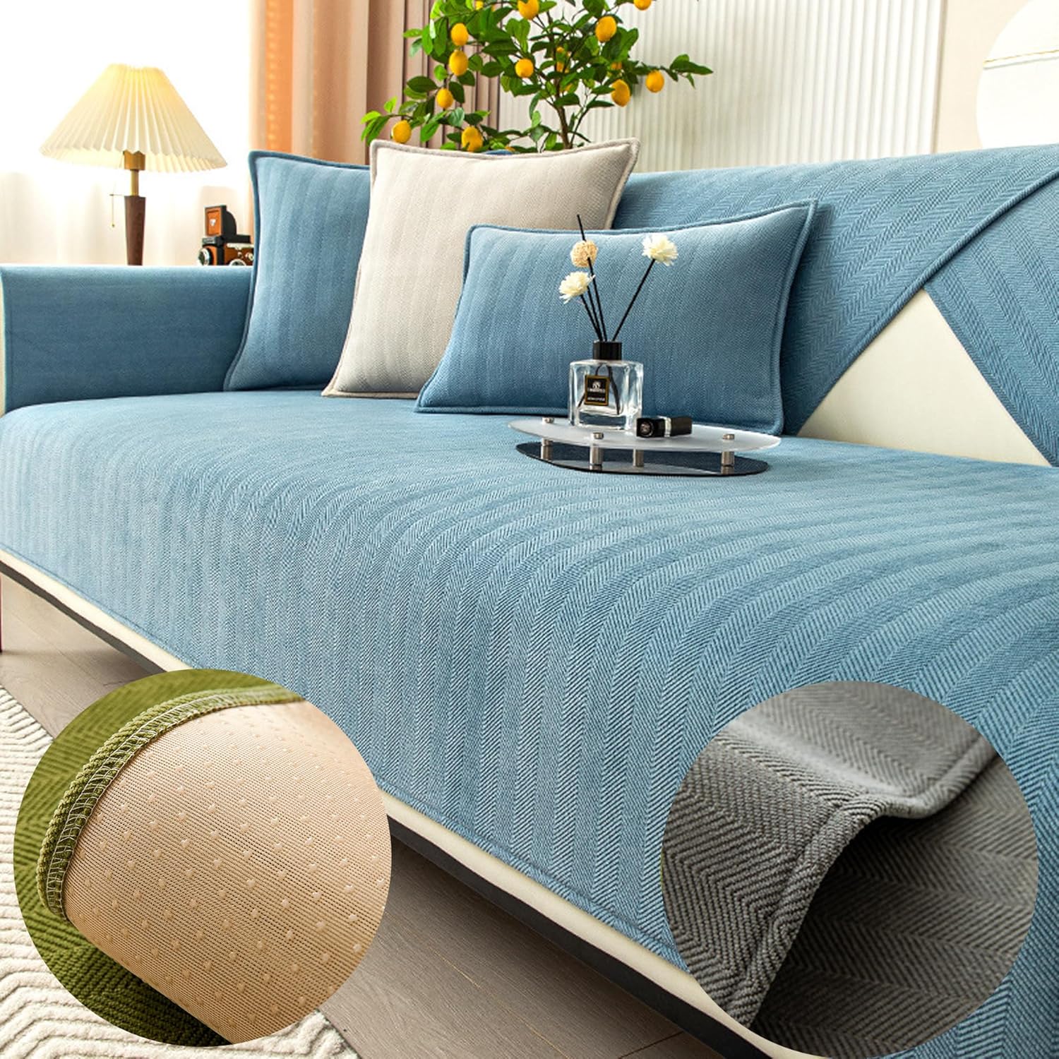 Funny Fuzzy Couch Covers for Sofa， Fuzzy Couch Covers, NonSlip Couch Cover, Fuzzy Herringbone