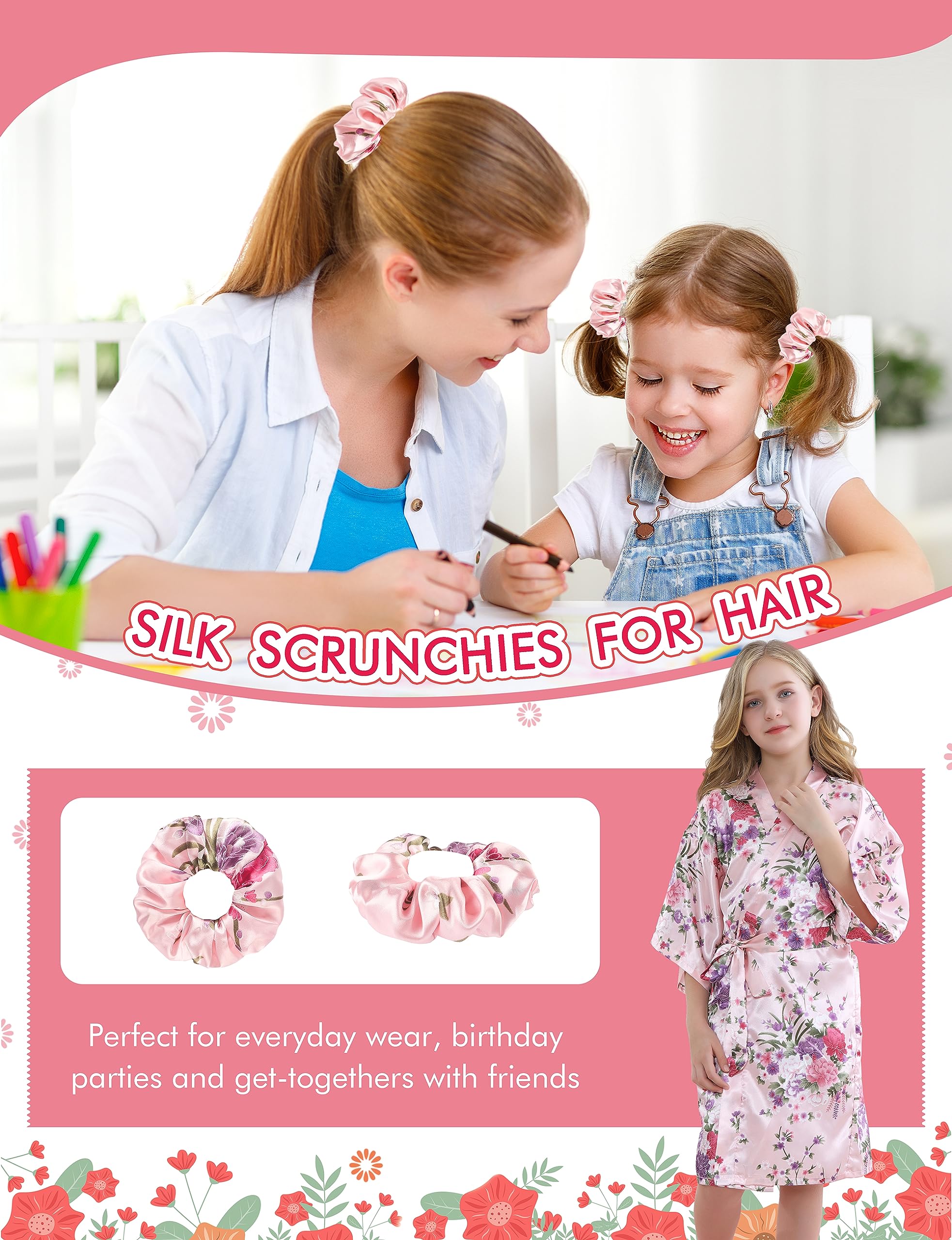 SEALINF Kids Girl's Floral Robe for Birthday Spa Parties Wedding Getting Ready Sleeping Gown (Pink, Tag 8)