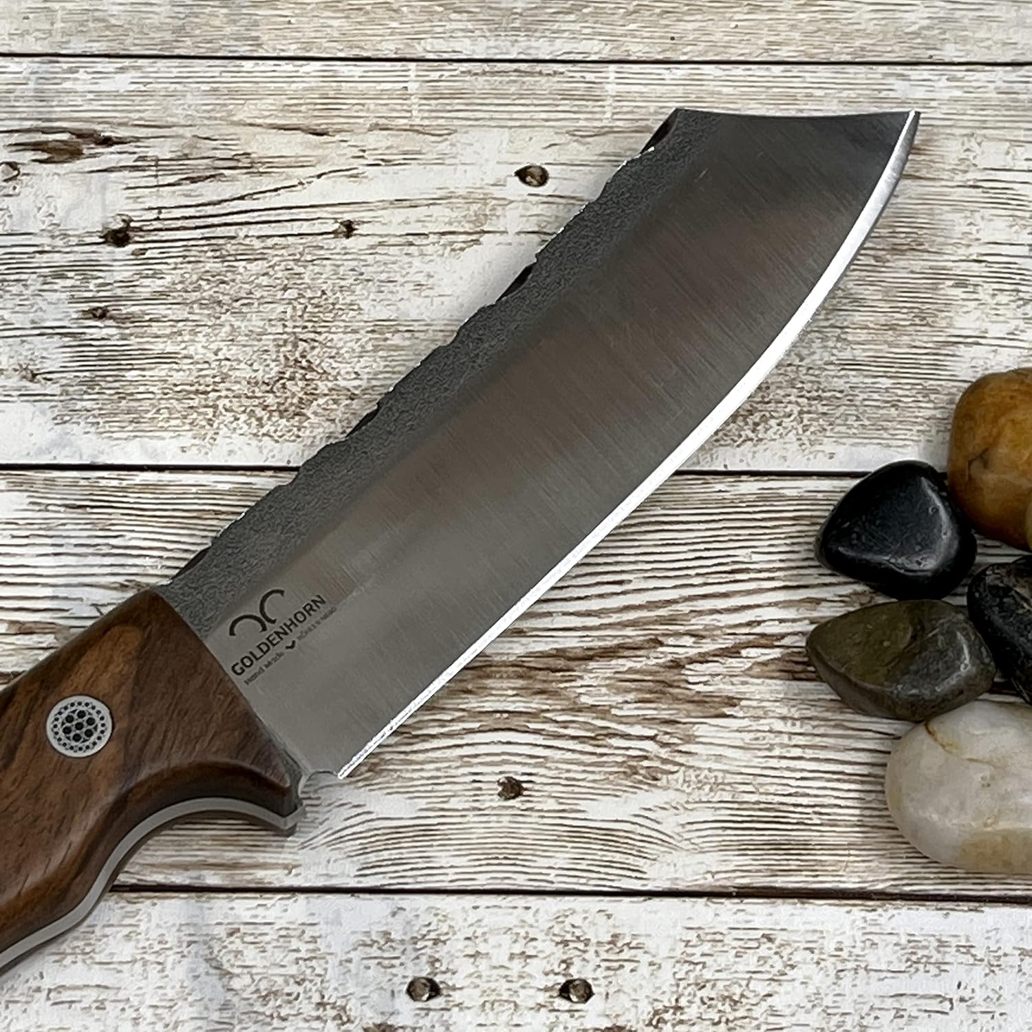 Fixed Blade Camping Knife, Kilimanjaro Handmade Bushcraft Knife, Full Tang Walnut Wood Handle, N690 Blade Survival Knife with Sheath and Magnesium Fire Starter