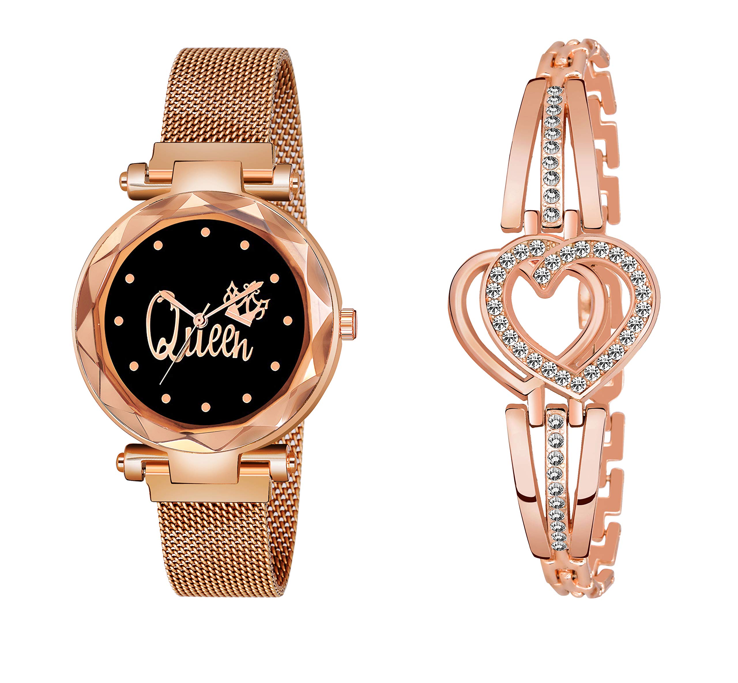 Talgo Casual Analogue New Unique Designer Black Dial Rose Gold Magnet & Coper Heart Bracelet Strap Wrist Watch - for Women & Girls (B092SNKQT8) Amazon Price History, Amazon Price Tracker