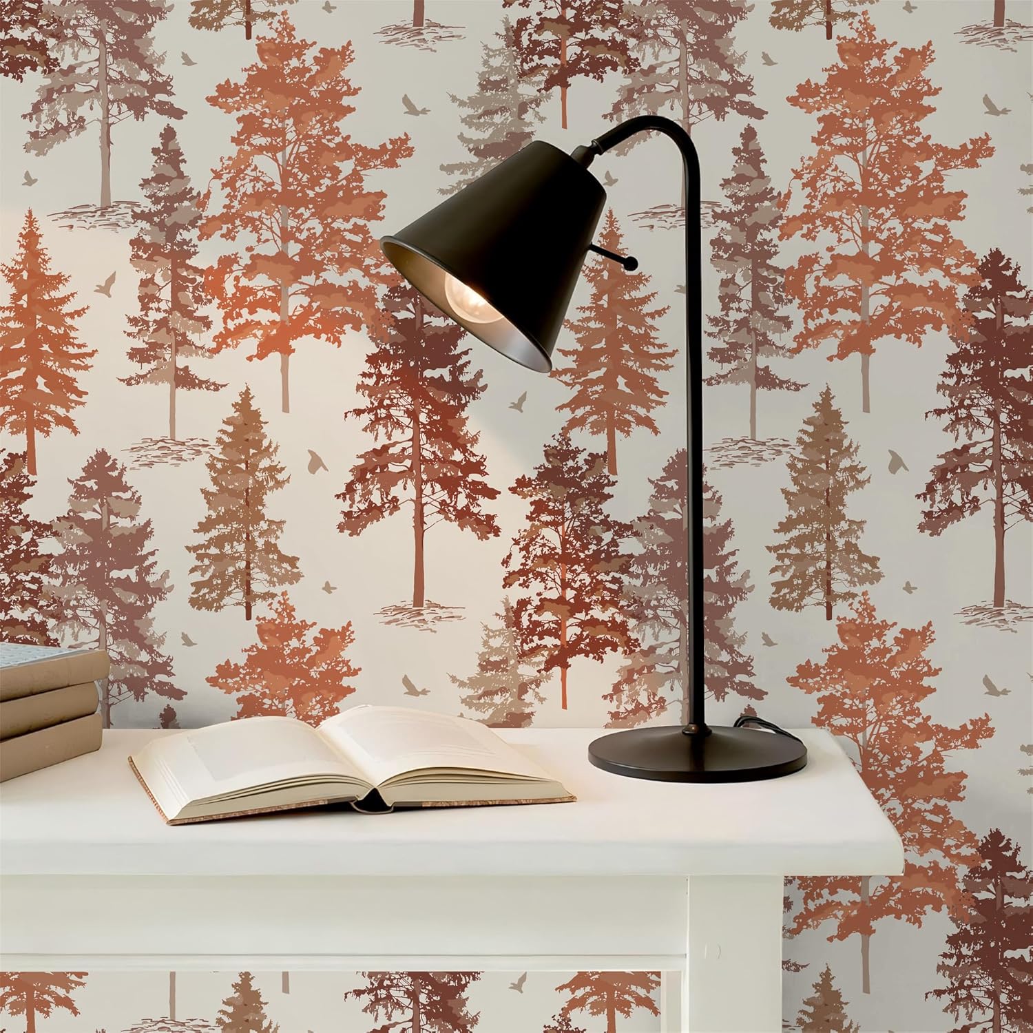 Timeet 196.8"x17" Forest Wallpaper Peel and Stick, RedBrown Wallpaper