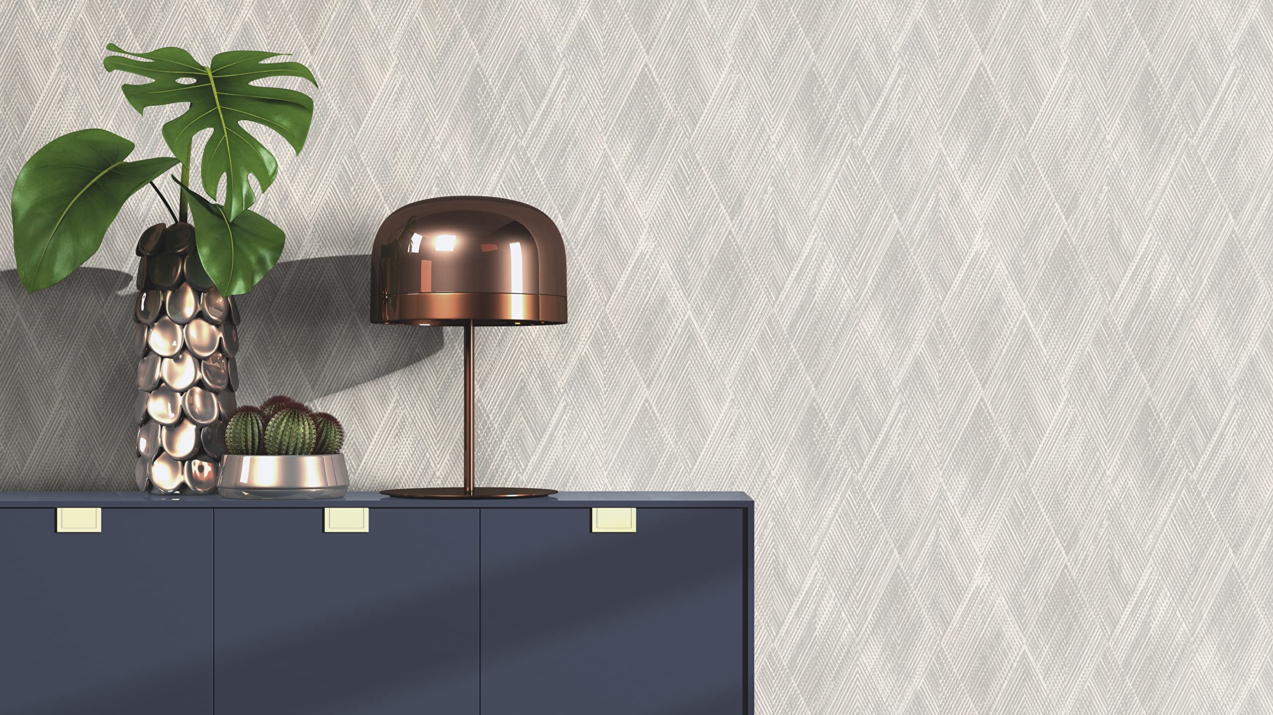 Rasch 844115 Non-Woven Wallpaper in Light Grey and Silver with Geometric Pattern from The Perfecto VI Collection - 10.05 m x 0.53 m (L x W) - Image 4