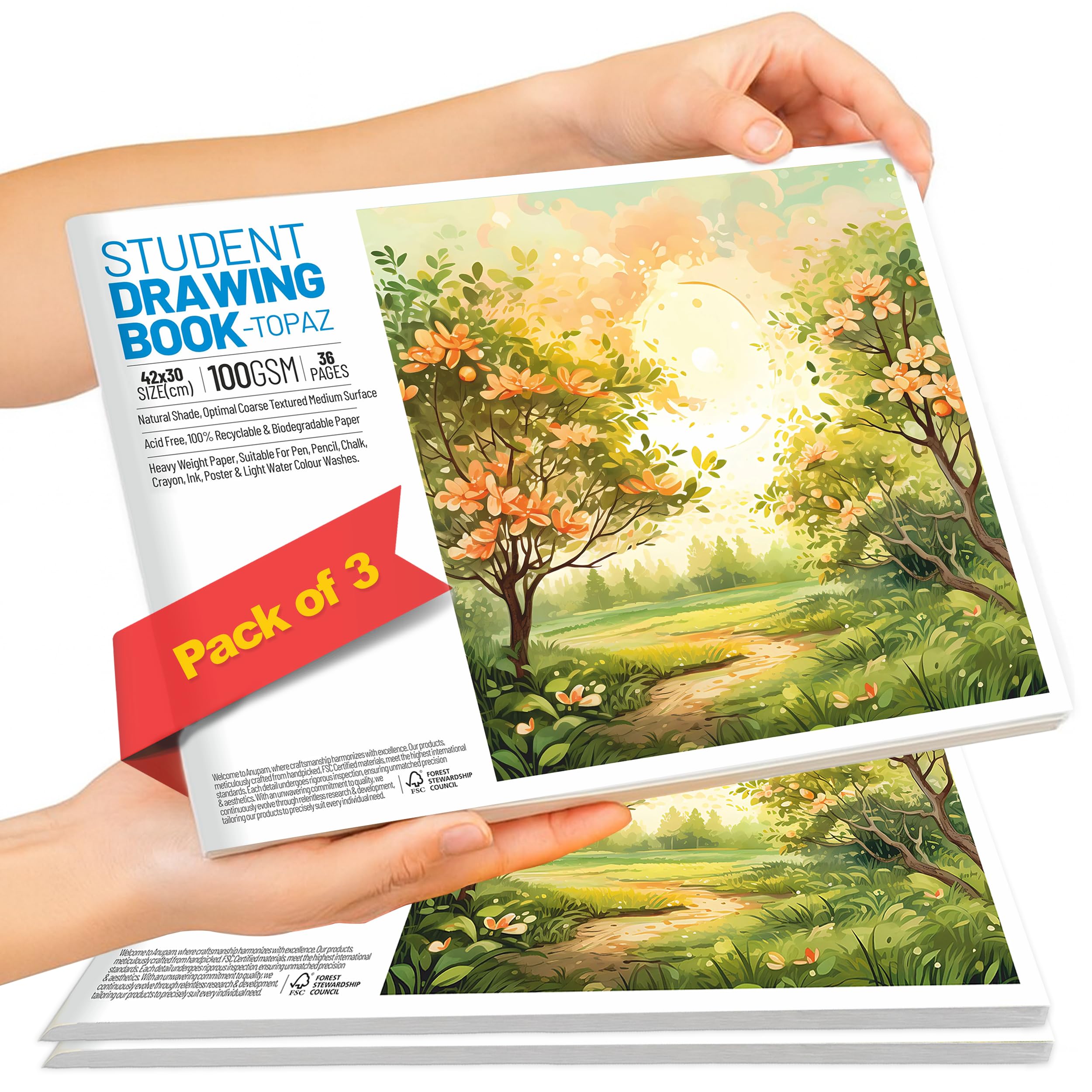 A3 Sketchbook for Artists (Pack of 3) - 36 Pages (18 Sheets), A3-Pack3, A3: Pack of 3