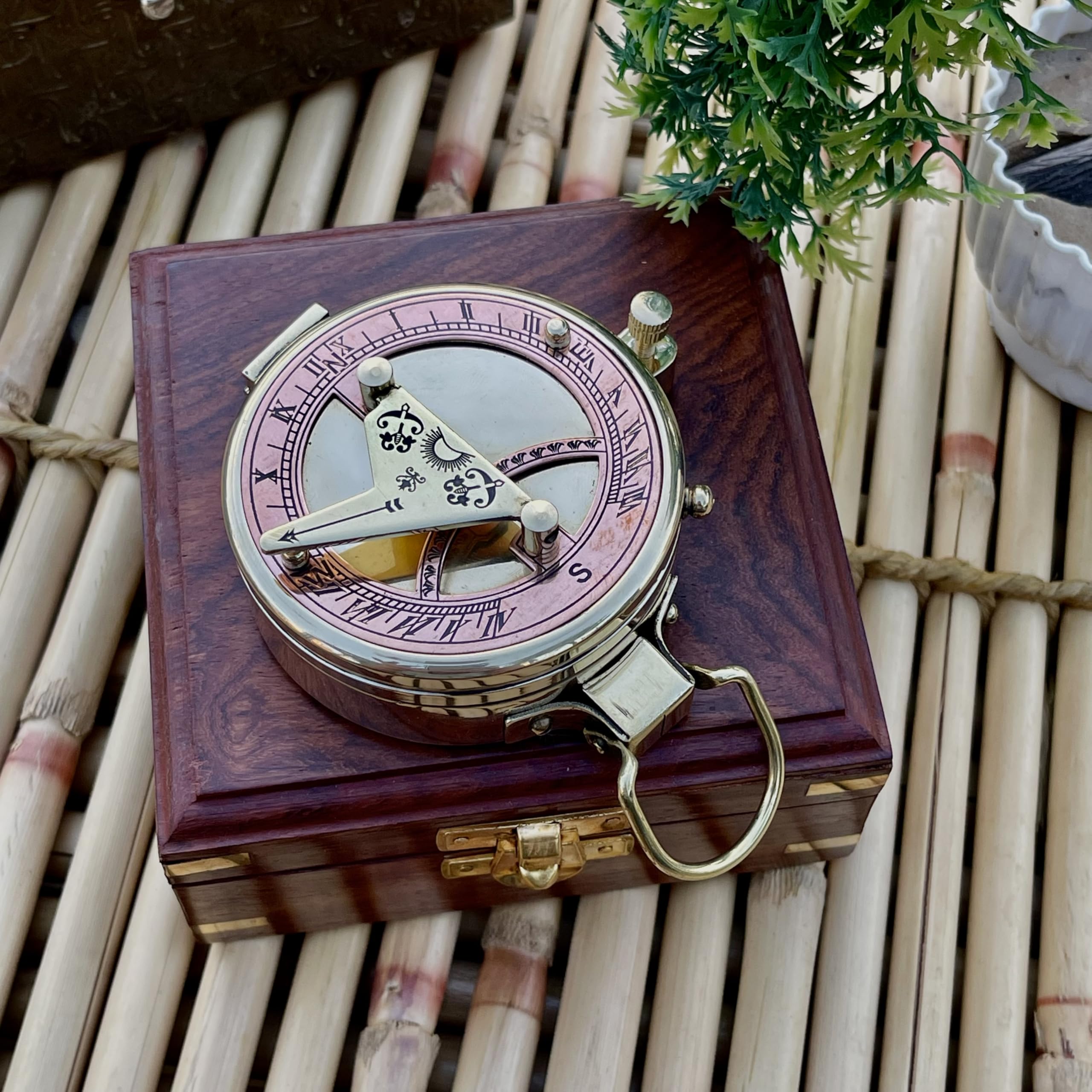 Brass Sundial Compass - Nautical Gifts for Men, Antique Sailing Anniversary Gadget for Him, Unusual Unique Nautical Decor, Naval Maritime Pocket Watch Clock