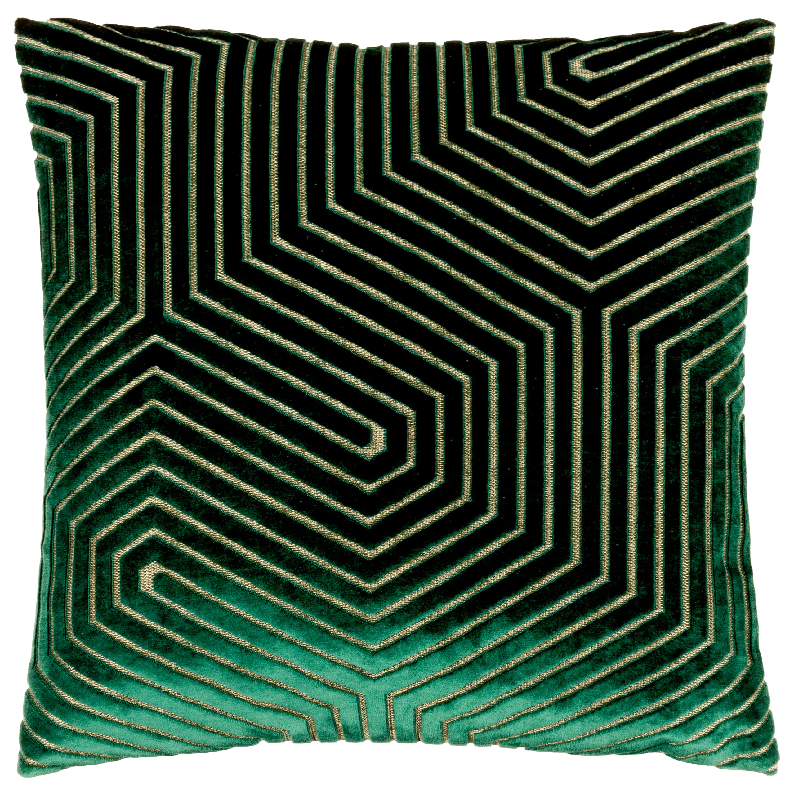 Paoletti Evoke Velvet Cushion Cover – Luxurious Chevron Pattern Decorative Square Cushion Case (Emerald - 45x45cm)