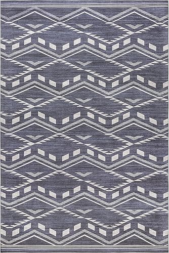 Miniatura 2 de nuLOOM Joni - Alfombra tribal lavable a máquina para interiores y exteriores, 6 x 9 pies, color azul