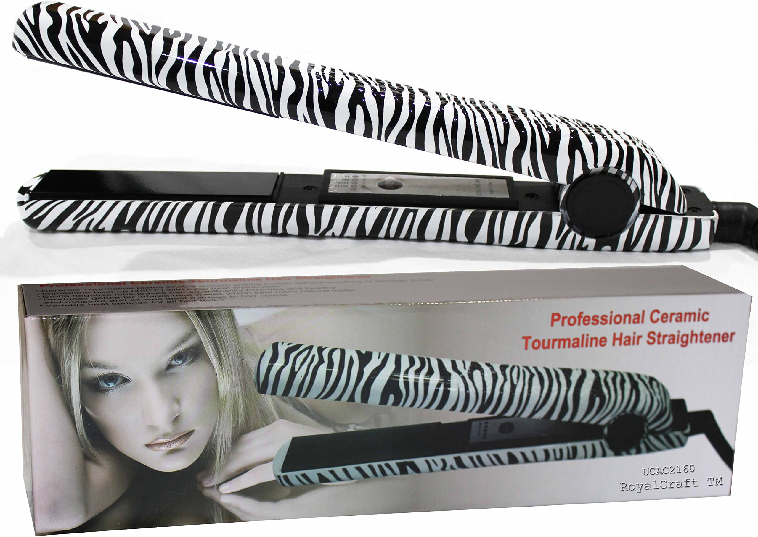 RoyalCraft Luxury Wild Collection - Professional Ceramic Tourmaline Flat Iron Hair Straightener in Classic Zebra Style