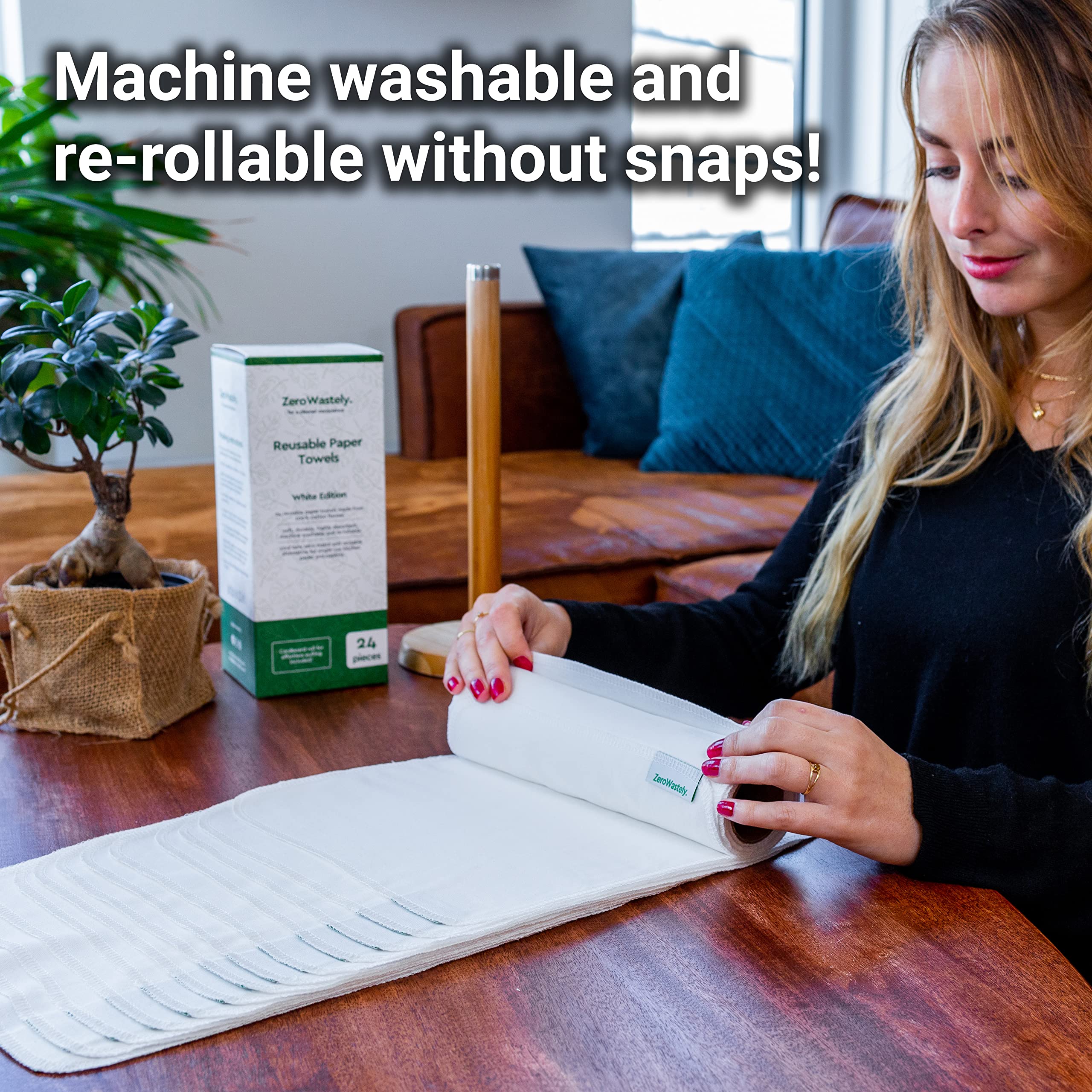 ZeroWastely Toallas de papel de algodón reutilizables, paquete económico de 24 toallas lavables, absorbentes, súper suaves, sin papel, reducen los residuos