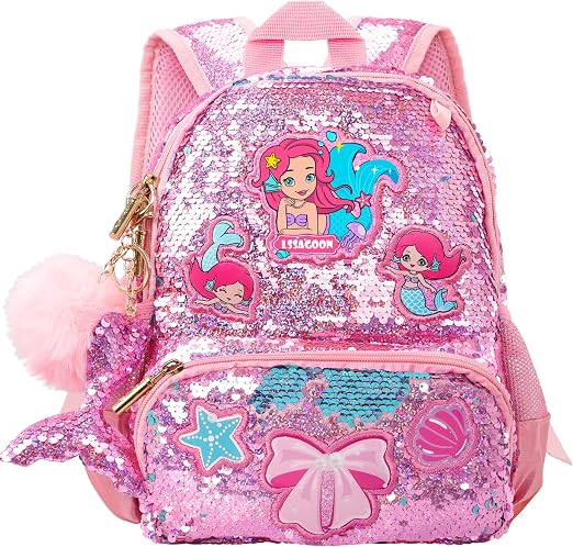 LSSAGOON Sac d'École Maternelle Grande Capacité Paillettes et Motifs Féeriques