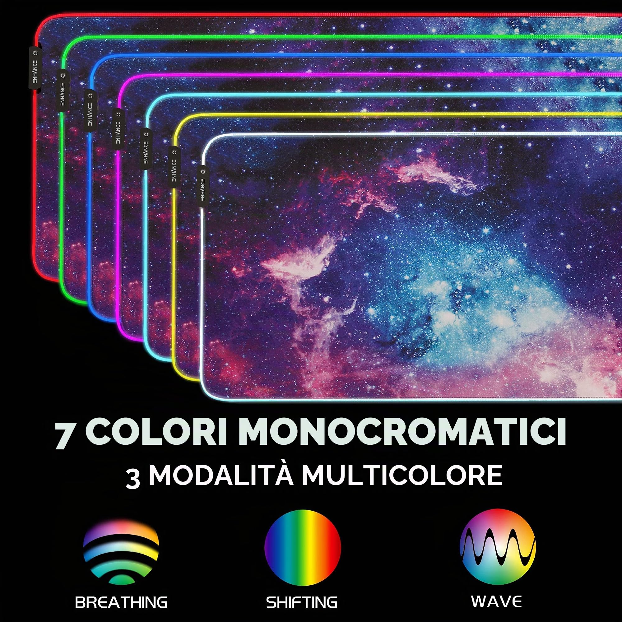 ENHANCE XXXL LED Tappetino da Scrivania - Mouse Pad Illuminato 3XL Grande (123x60 cm) con Superficie Liscia per Tracciamento e Base in Gomma Antiscivolo - Galassia