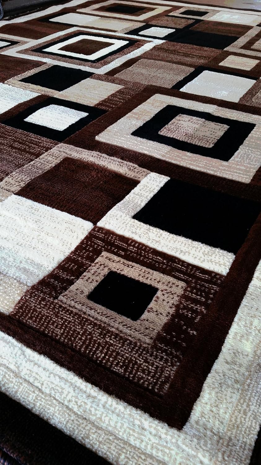 Americana # Modern Area Rug Geometric Brown Design (5'2" x 7'3"), 5' 2" X 7' 3",