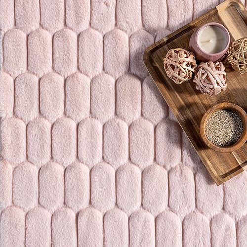 Miniatura 7 de nuLOOM Nia Tile - Alfombra de conejo sintético lavable a máquina, 5 x 8 pulgadas, color rubor