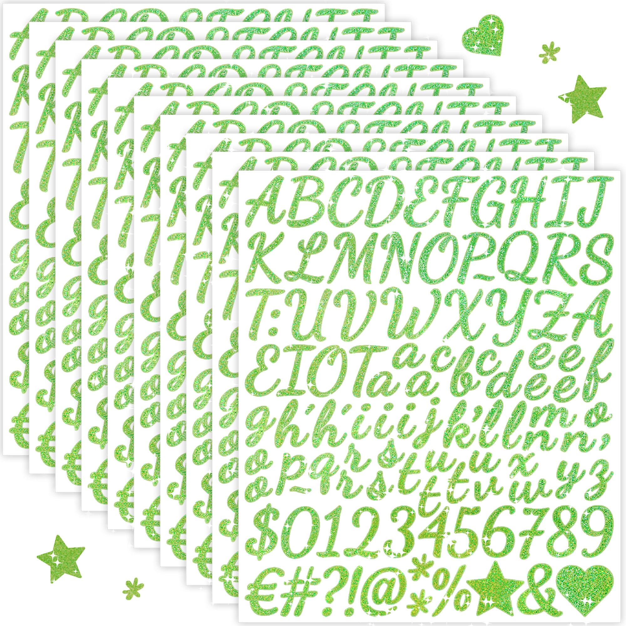 2100PCS Gold Letter Stickers Number Alphabet Stickers (Green)