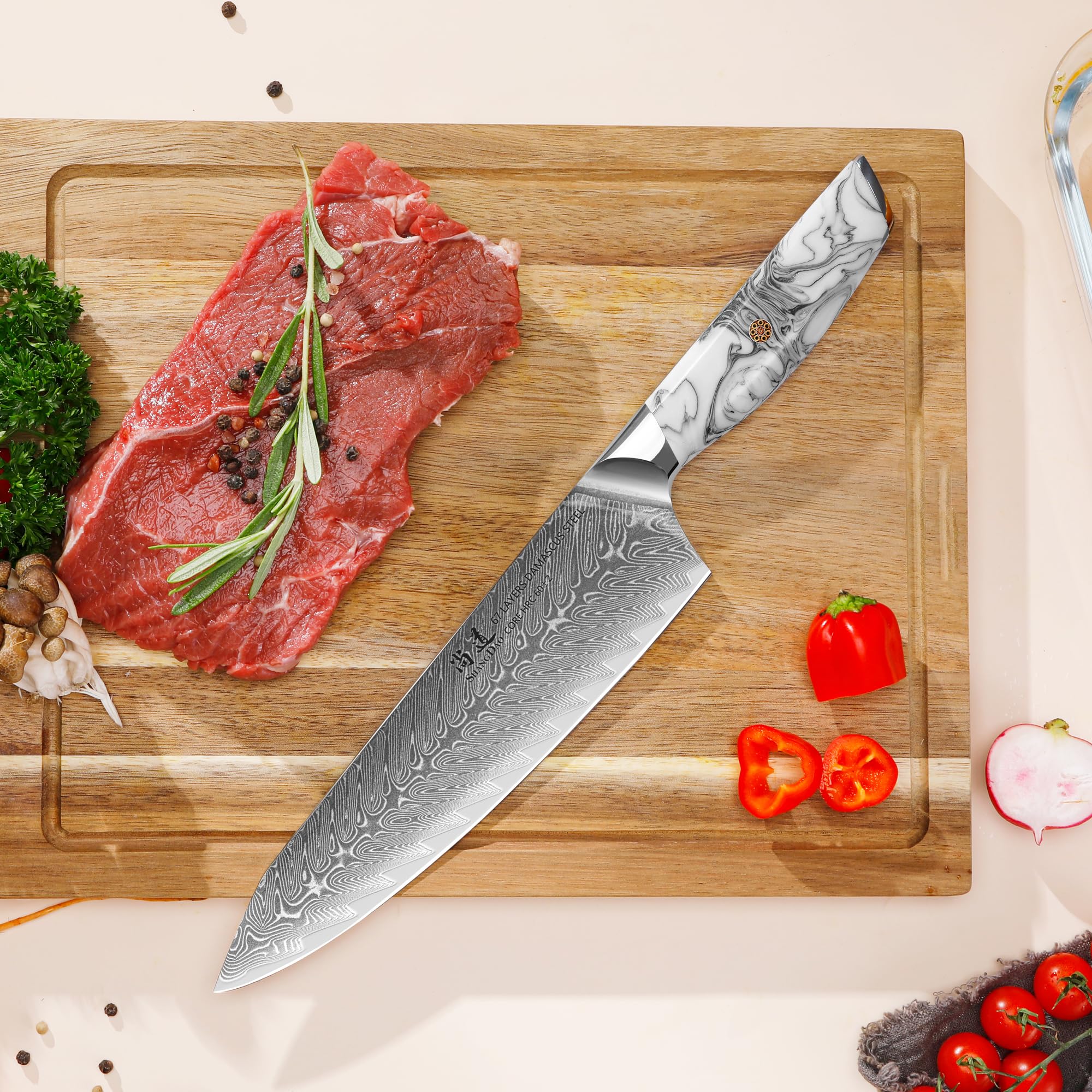 SHANGDAO Coltello da cuoco, coltelli da cucina giapponesi da 8 pollici in Damasco, coltello da cuoco con impugnatura in resina in acciaio VG10, chef's knives Including Gift Box