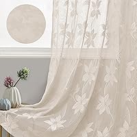 Vista 3 de DWCN Cortinas traslúcidas para cocina, bolsillo para barra de encaje floral beige, 52 x 36 pulgadas, 2 paneles Encaje Beige