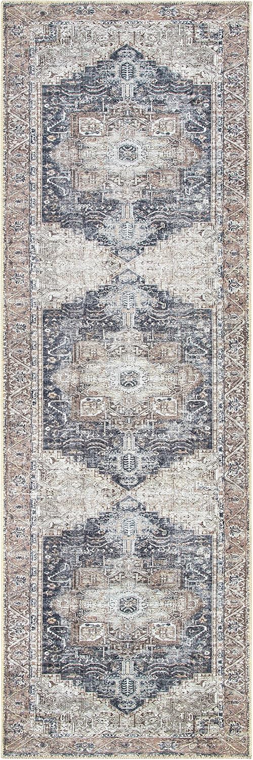 Livabliss Suri Vintage Washable Runner Area Rug,2'7" x 14',Light Grey/Purple
