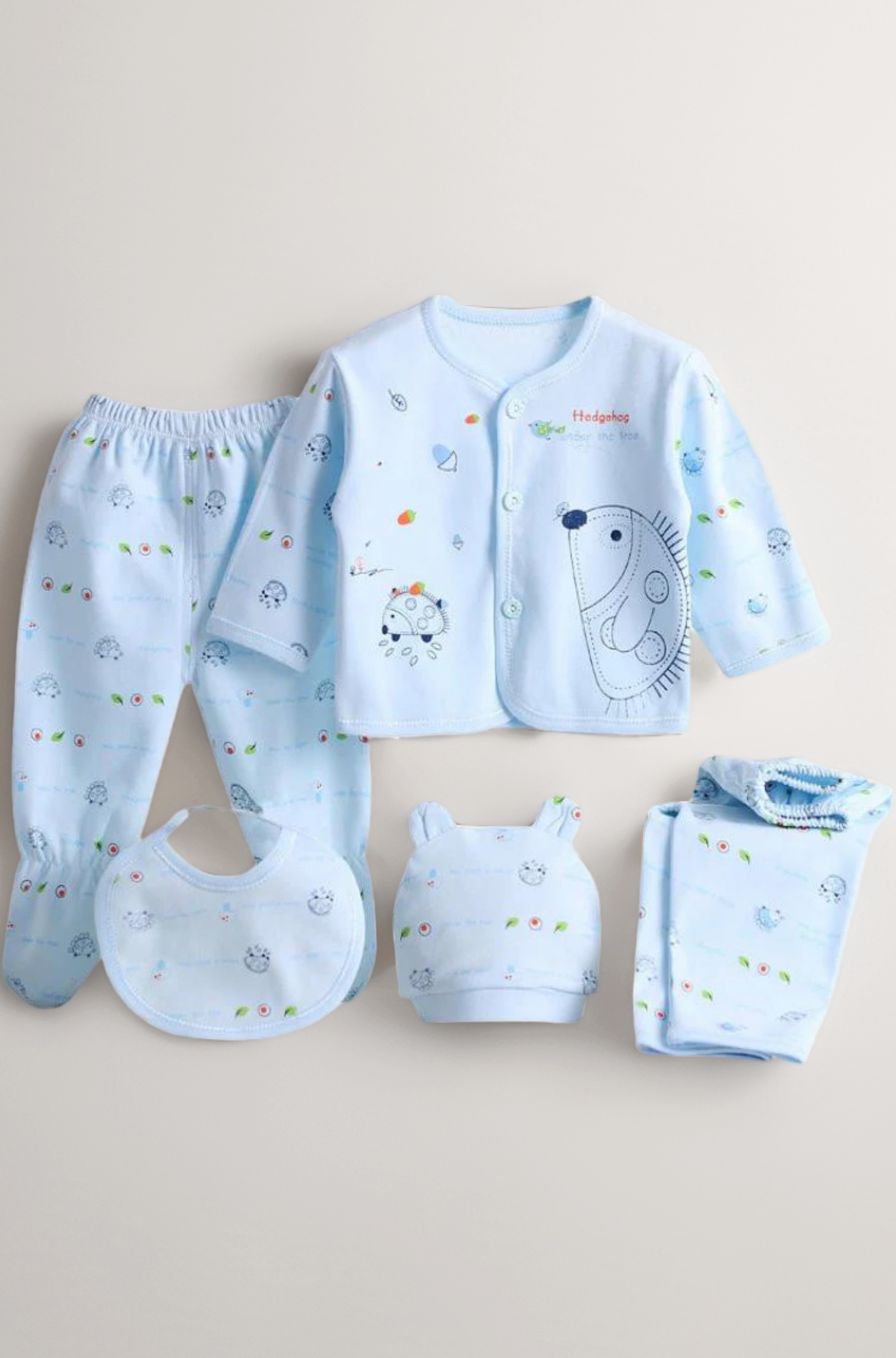 Presents New Born Baby Summer Wear Baby Clothes 5Pcs Sets 100% Cotton Baby Boys Girls Unisex Baby Cotton/Summer Suit Infant Clothes First Gift for New Born baby (Blue, 0-6 months)