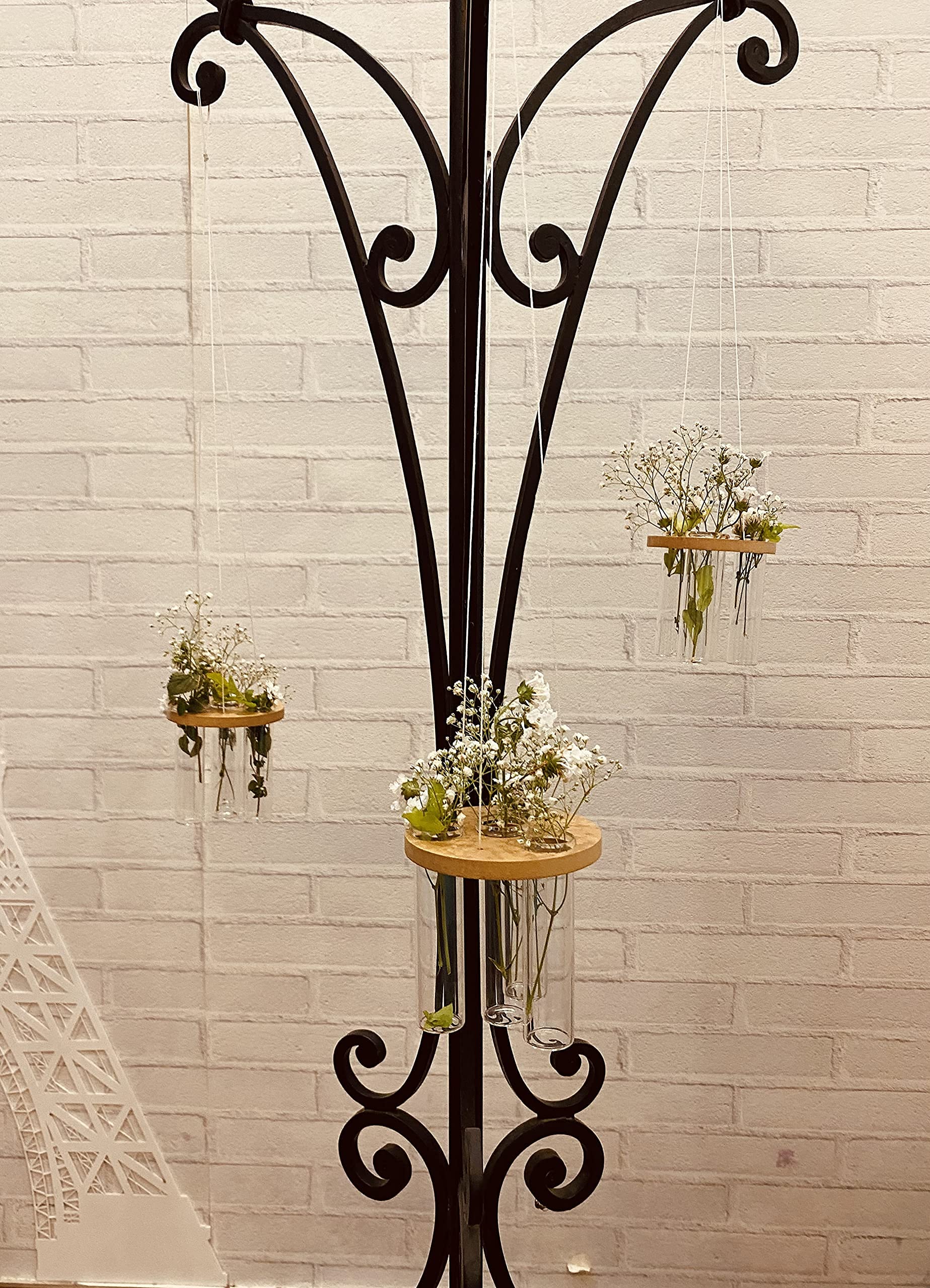 LABZIO Hanging Round Wooden & Glass Flower Vase (X-Small) – Unique Diwali Wall Decor for Home, Festive Floral Display, Pooja Room Accent, Balcony & Living Room Decoration Piece 1