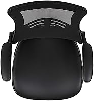 Vista 7 de EMMA + OLIVER Silla de recepción lateral con base de trineo de malla negra con asiento LeatherSoft y brazos abatibles