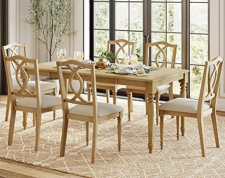 WAMPAT 7-Piece Dining Table Set for 6, Farmhouse Dining Room Set Includes 70 Inch Dinner Table & 6 Cross-Back Dining Chairs, Solid Wood Dining Set for Kitchen, Oak