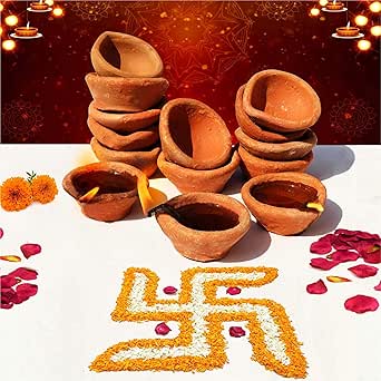 SHYAMVUN Ton Diya Set 12 Stück - Traditionelle Öllampen Für Diwali & Pooja