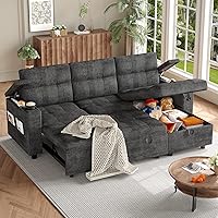 Garvee 84" L-Shaped Sectional Sofa Bed with Pull-Out Bed, Reversible Storage Chaises, Hidden Armrest Storage, USB Ports & Cup Holders